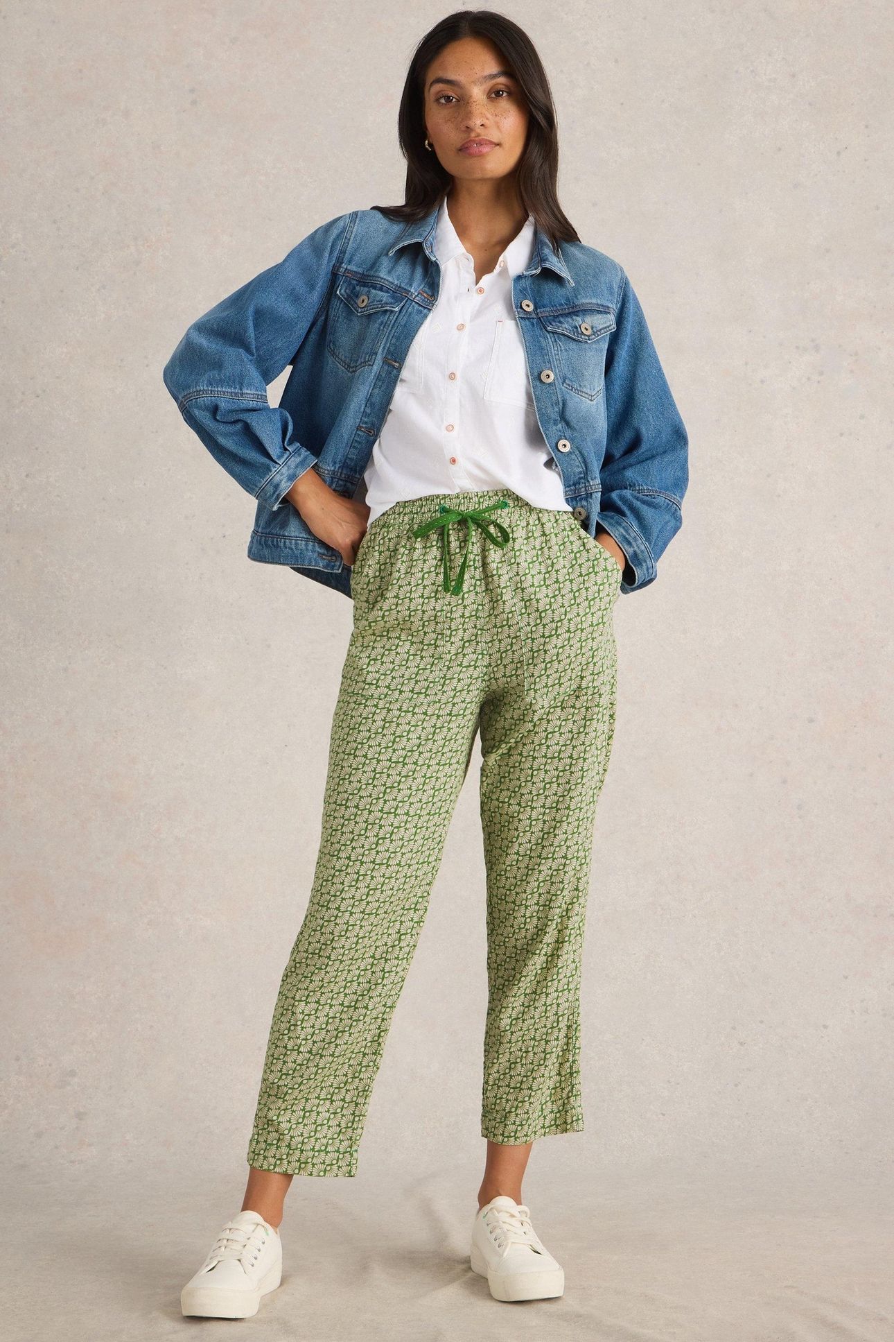 ELLE LINEN BLEND TROUSER GREEN PRINT 2