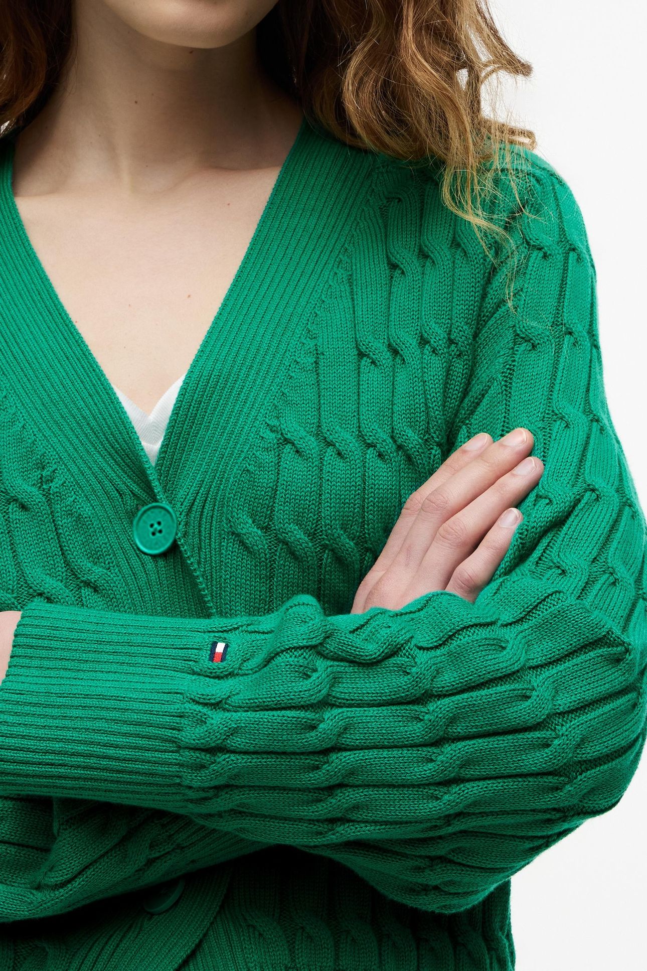 MID CABLE V-NECK LS COURTSIDE GREEN 5