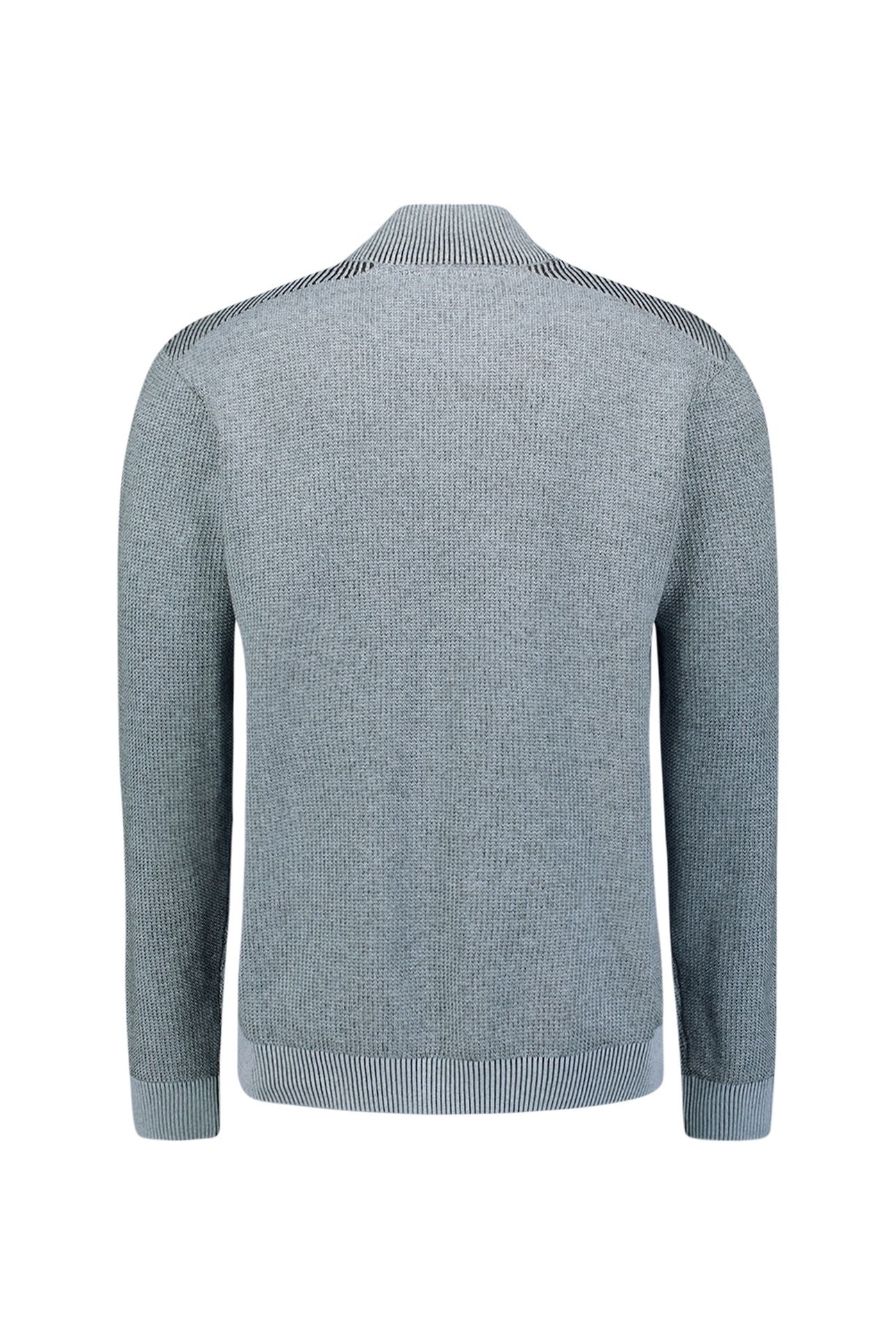 PULLOVER HALF ZIP PLATED STRUCTURE KNIT DUSTY BLUE 5