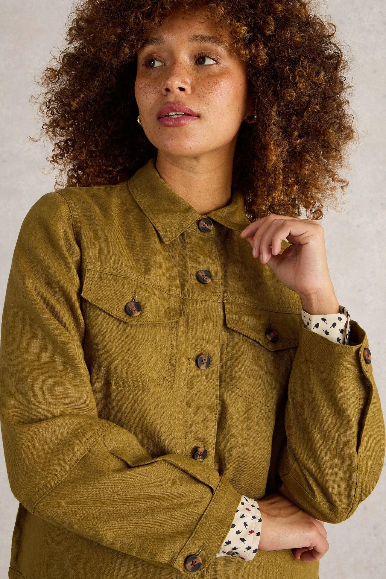 CAMILLE LINEN JACKET KHAKI GREEN 8