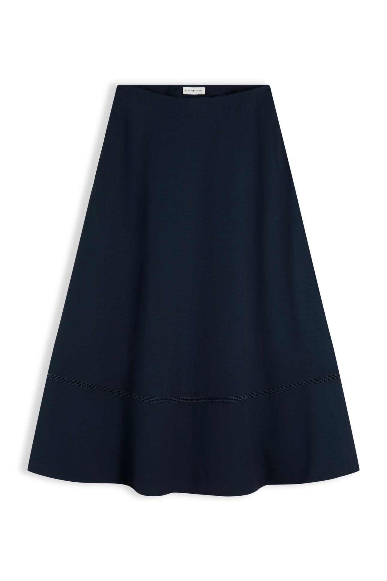 LOGO FLARE MIDI SKIRT WITH LINEN DARK NIGHT NAVY 5