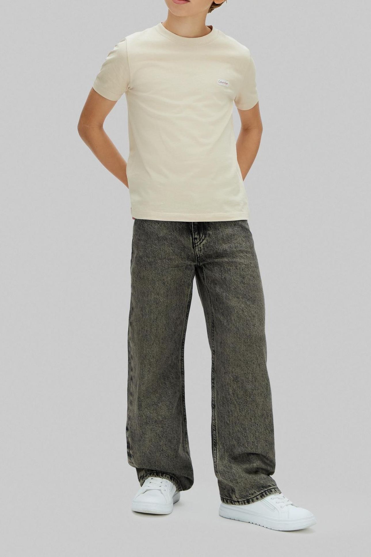 BOYS LOGO LABEL SHORT SLEEVE T-SHIRT OATMEAL 3