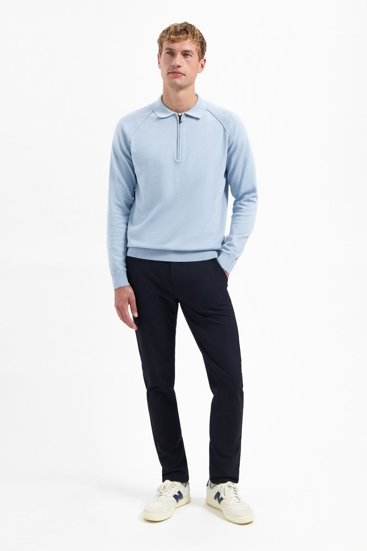 PULLOVER POLO HALF ZIP SOLID DUSTY BLUE 1