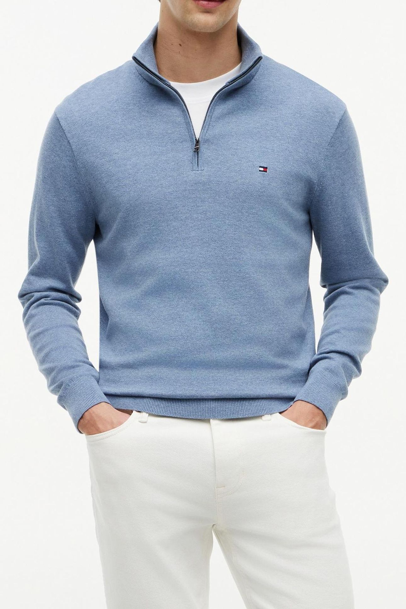 ESSENTIAL COTTON ZIP BRISK BLUE HEATHER 1
