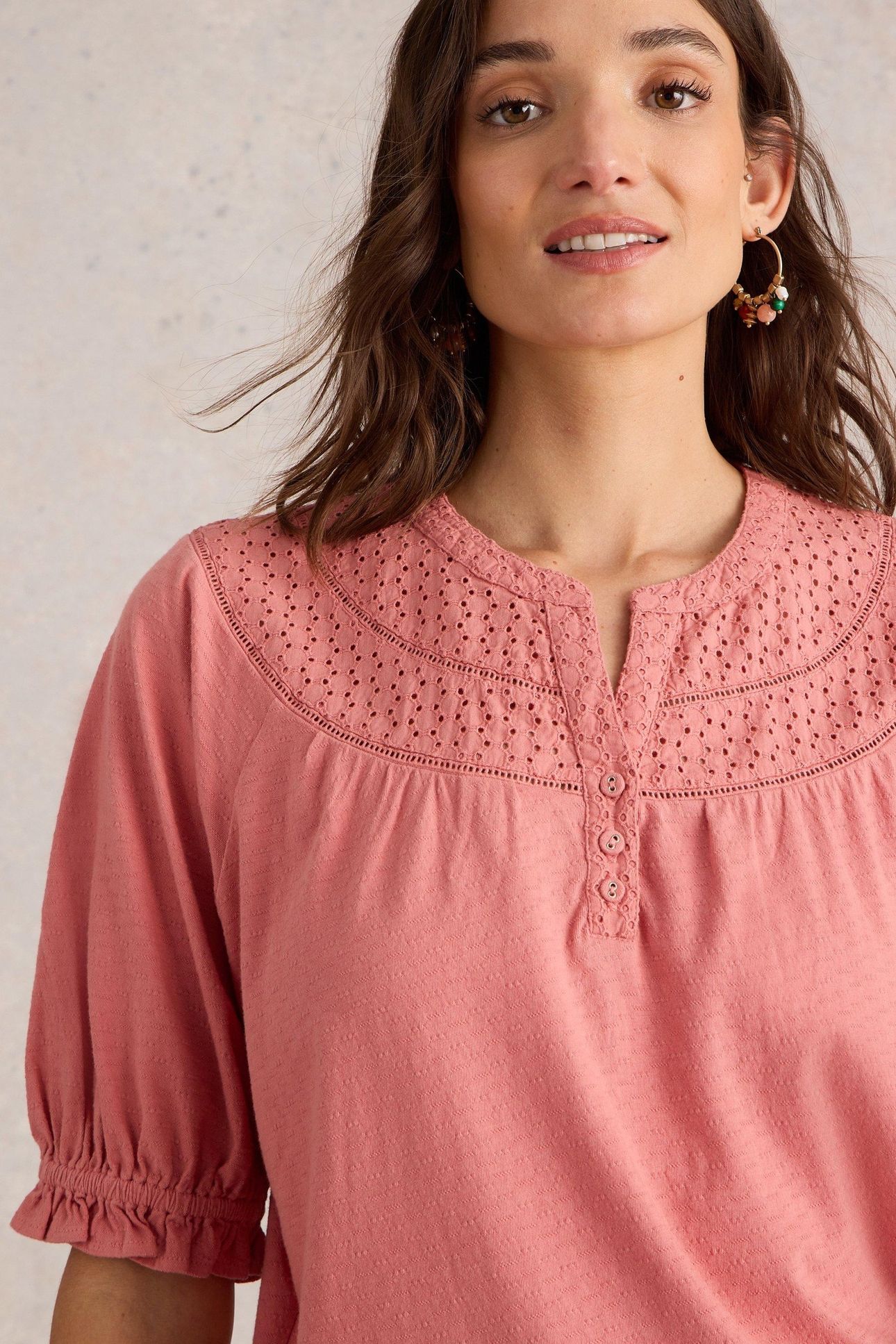 BLAIR BRODERIE NECK TOP MID PINK 6