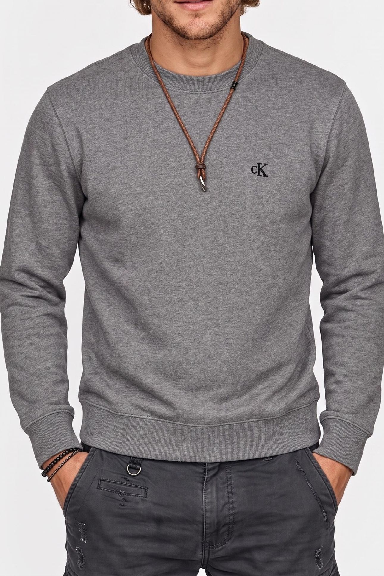LONG SLEEVE CLASSIC 350GSM TERRY MONOGRAM GREY HEATHER 1