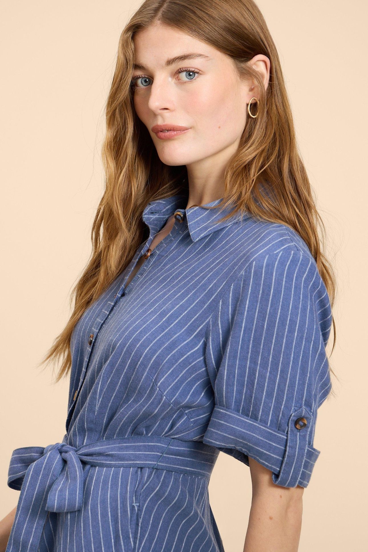 BETH LINEN BLEND SHIRT DRESS BLUE MULTI 5