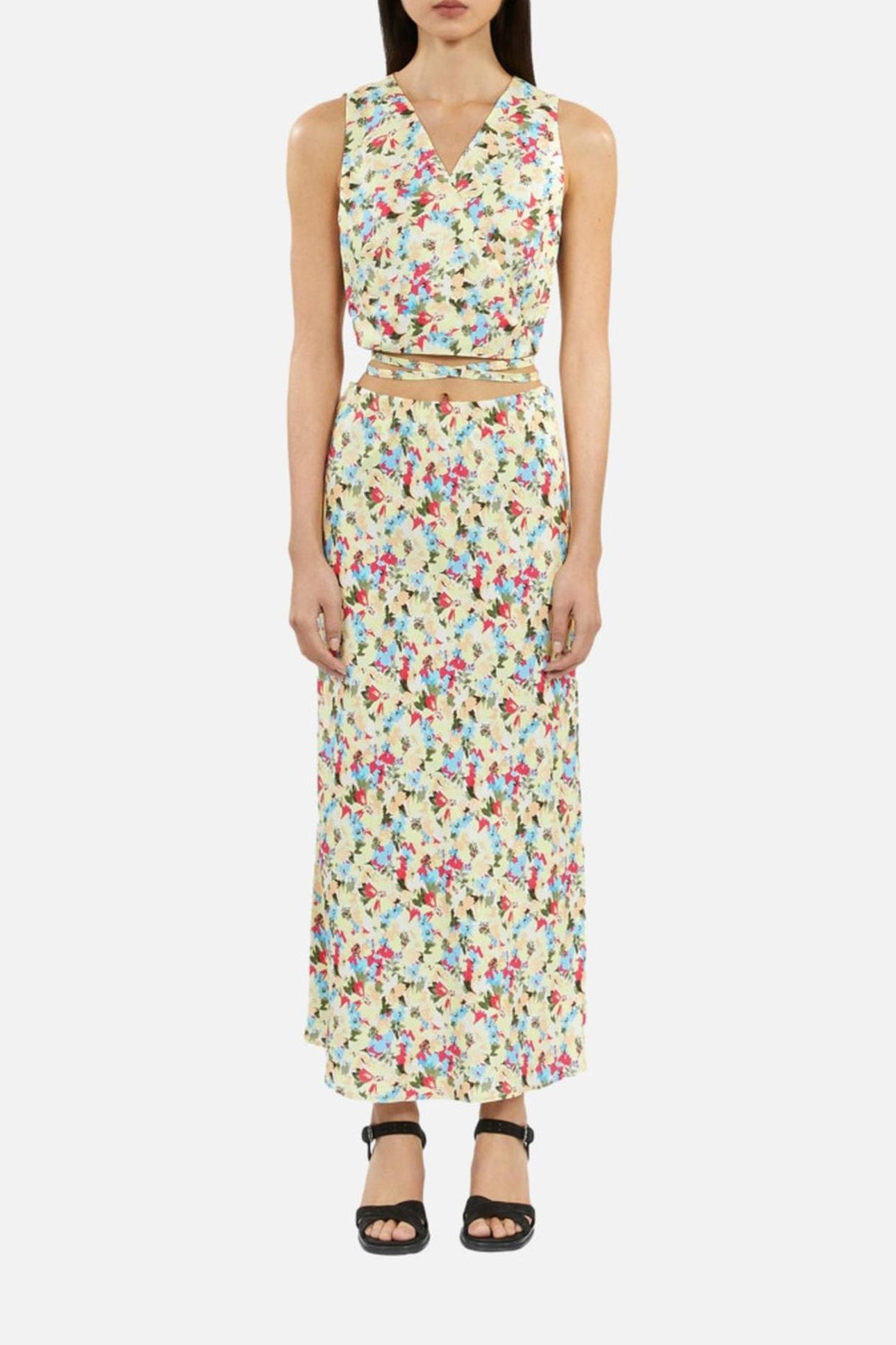 SLEEVELESS WRAP TOP WITH TIES YELLOW 1