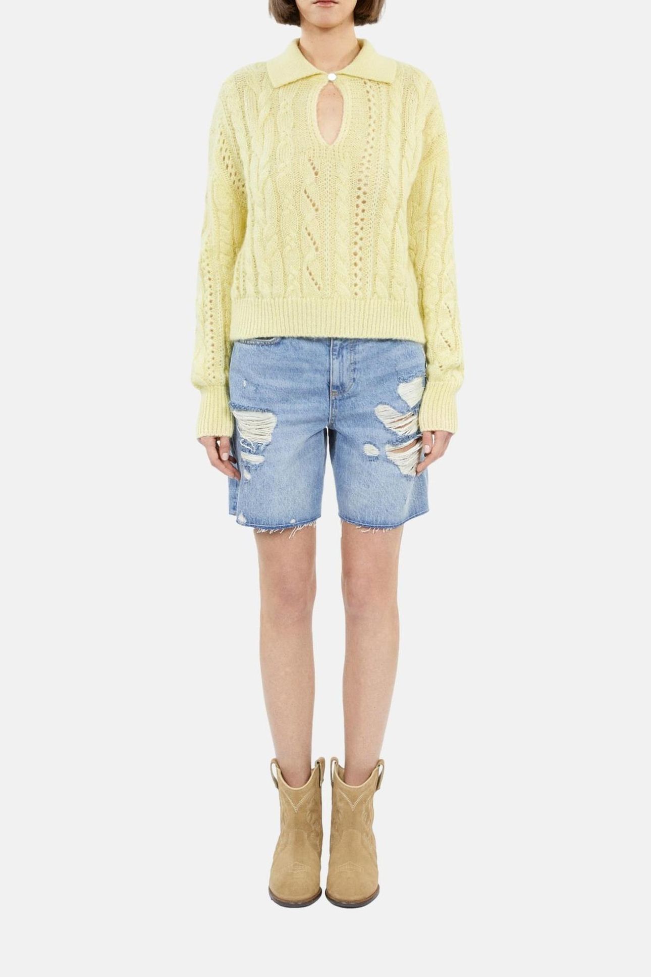 CABLE-STRANDED PACKED NECK SWEATER YELLOW 4