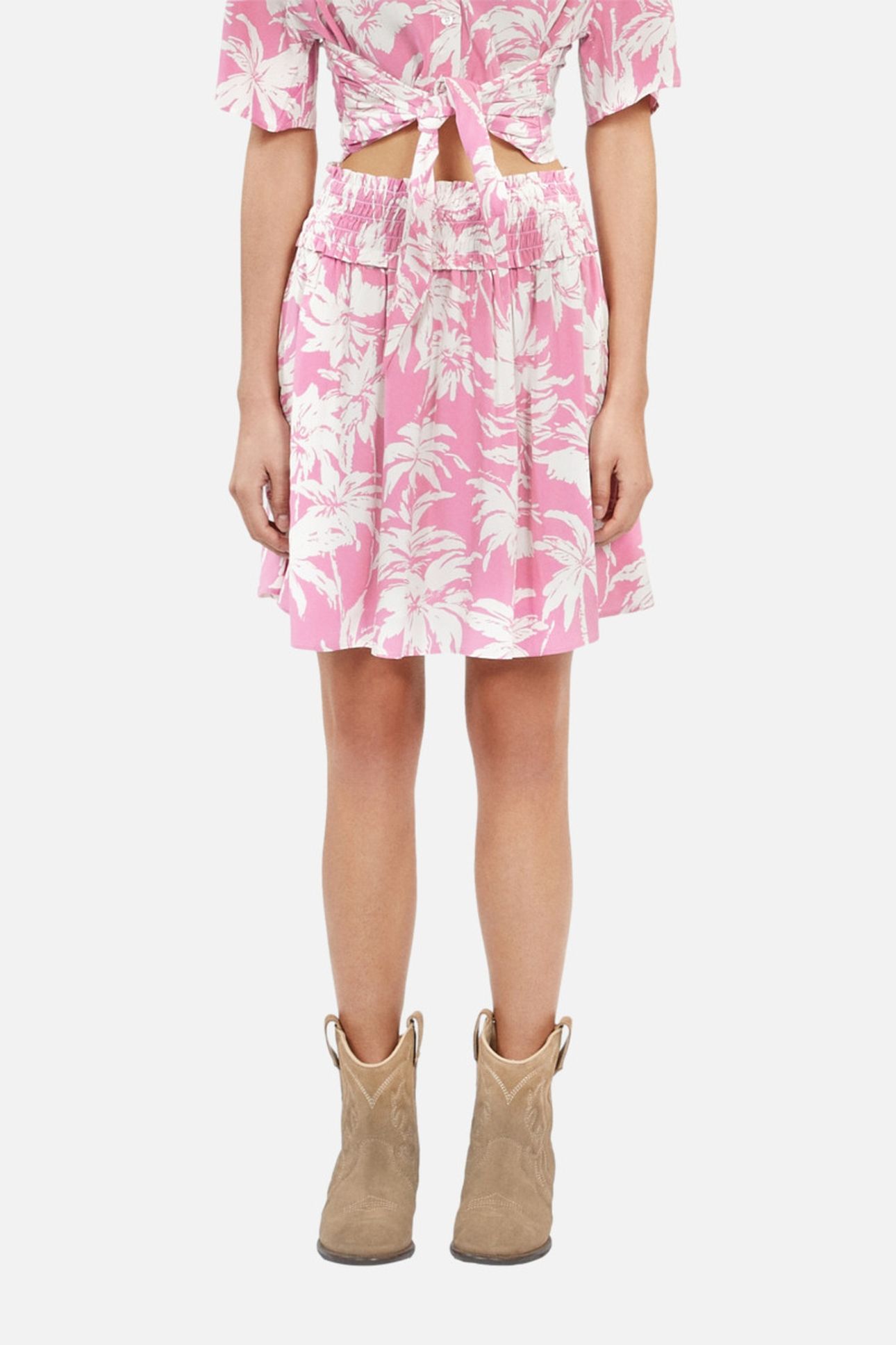 SHORT SKIRT WITH SMOCKED DETAILS PINK-WHITE 3