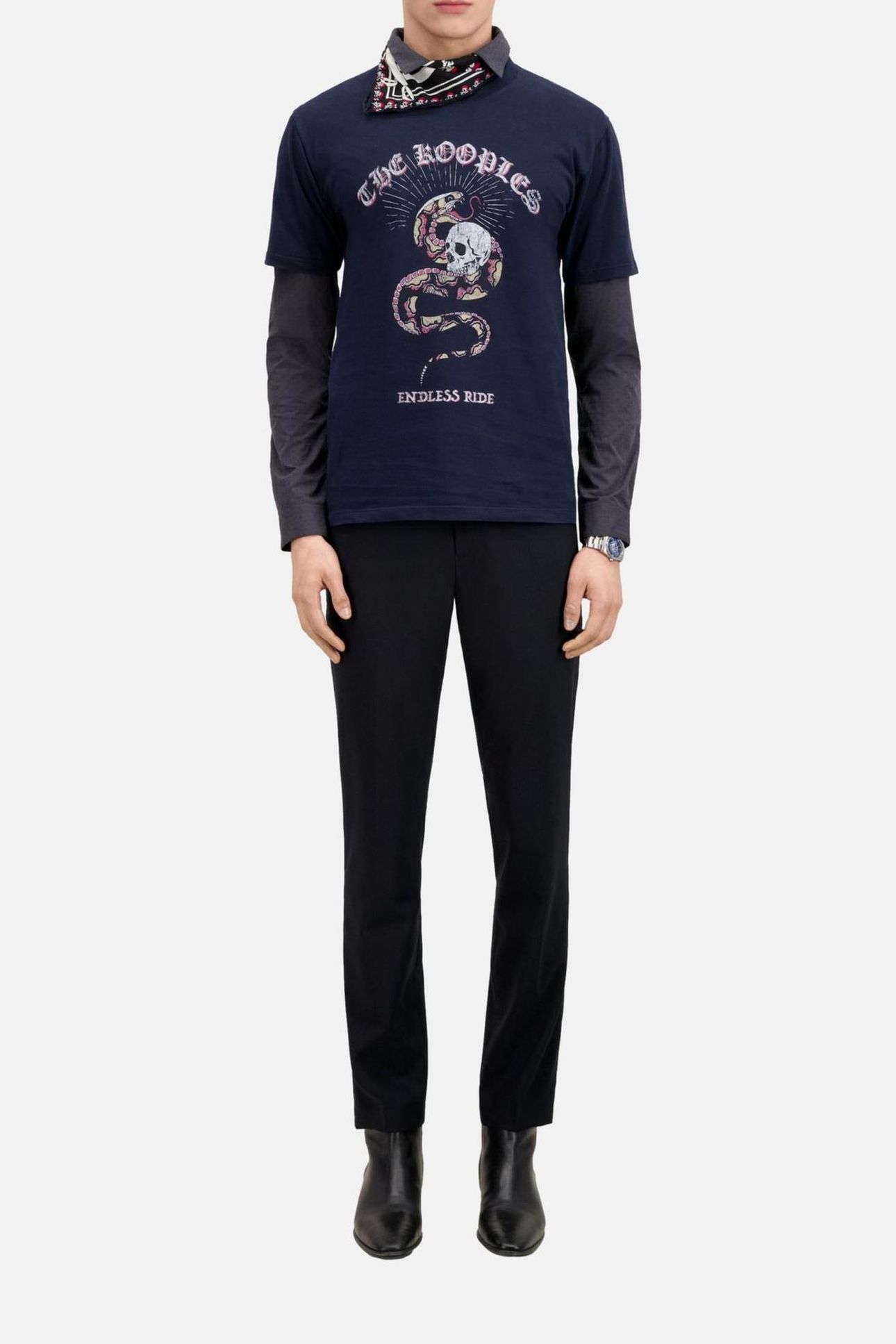 SHORT-SLEEVED T-SHIRT WITH SNAKE PRINT WASHED NAVY 2