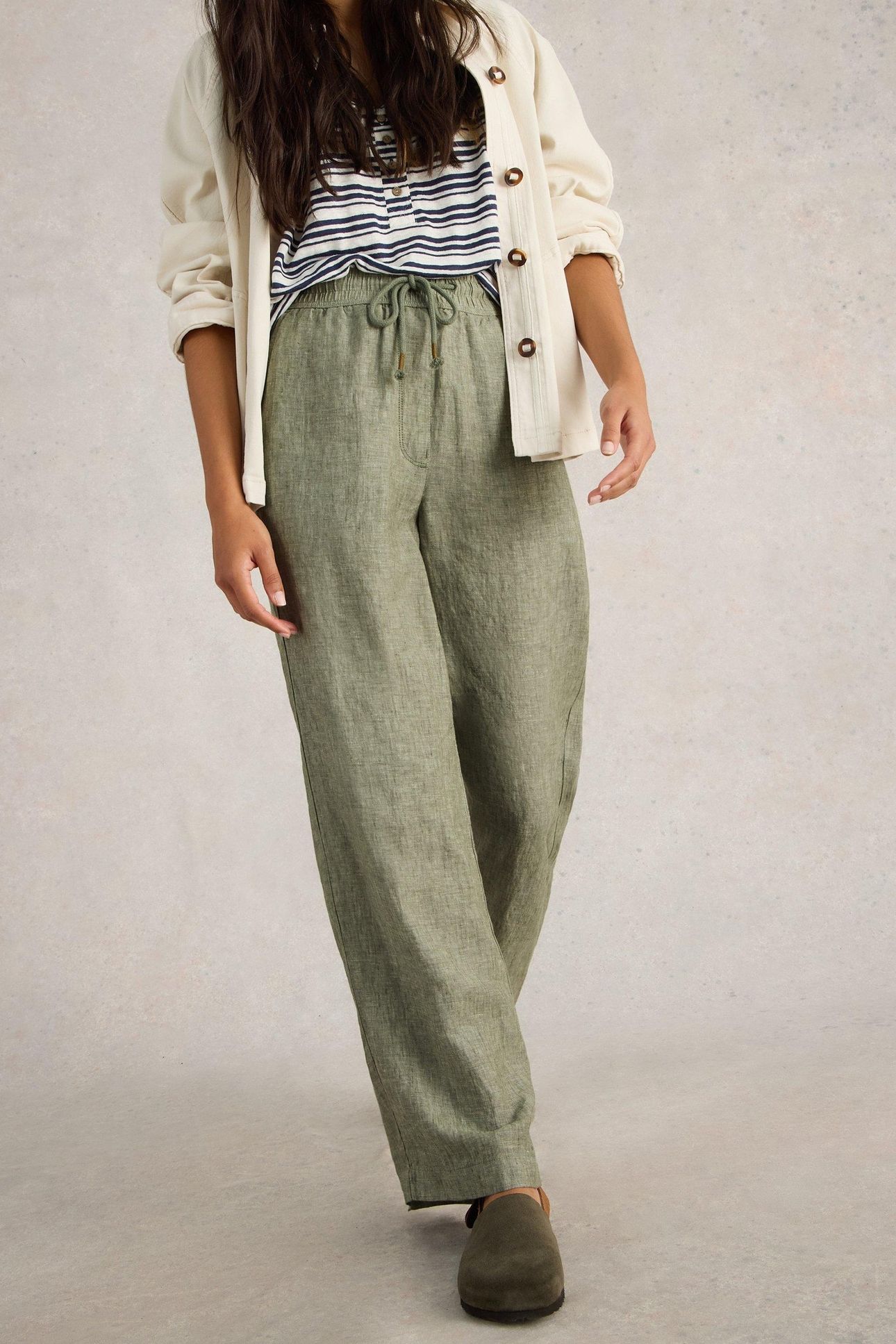 BELLE LINEN WIDE LEG TROUSER MID GREEN 2