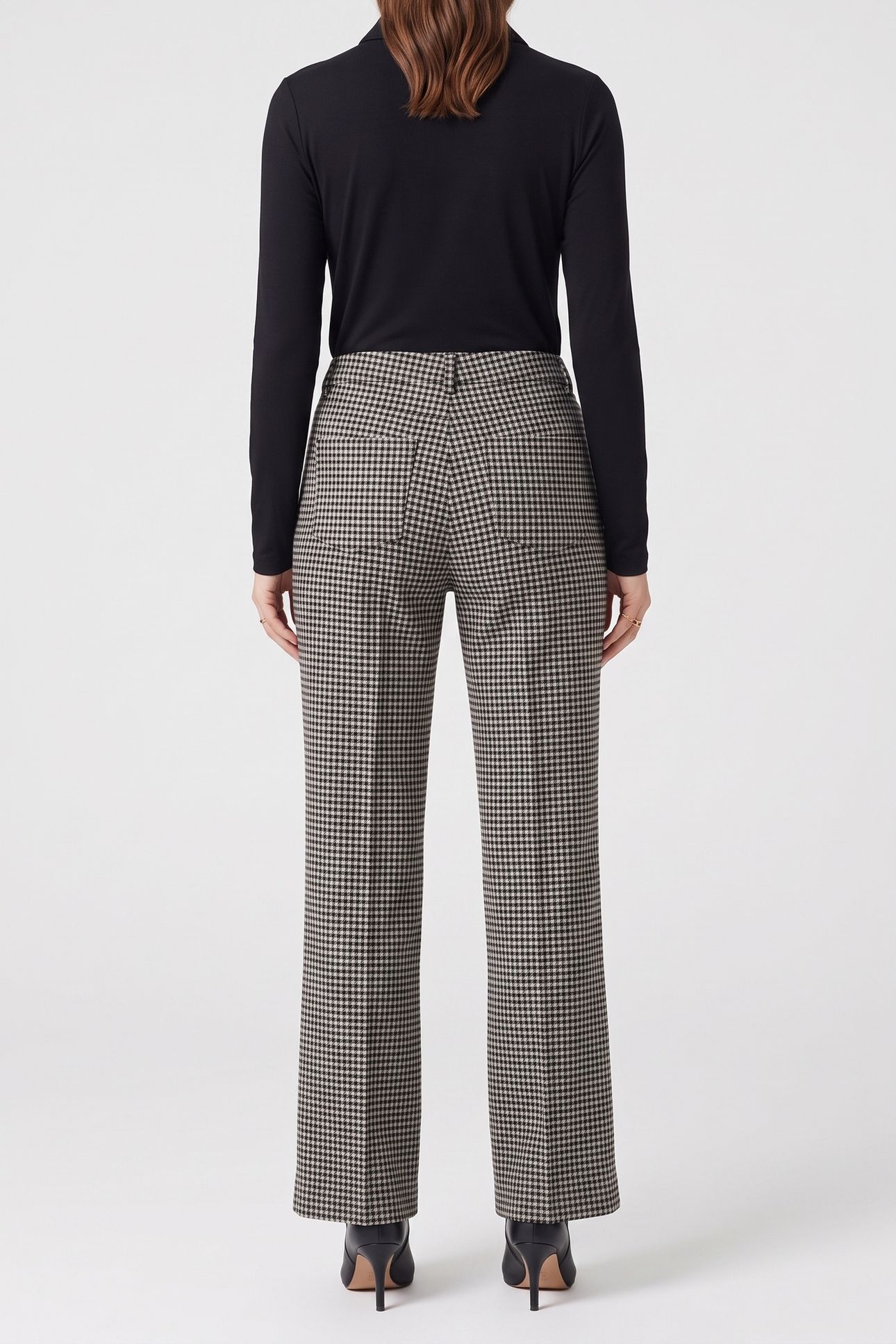 STRAIGHT LONG FLARE TROUSERS BLACK WHITE 2