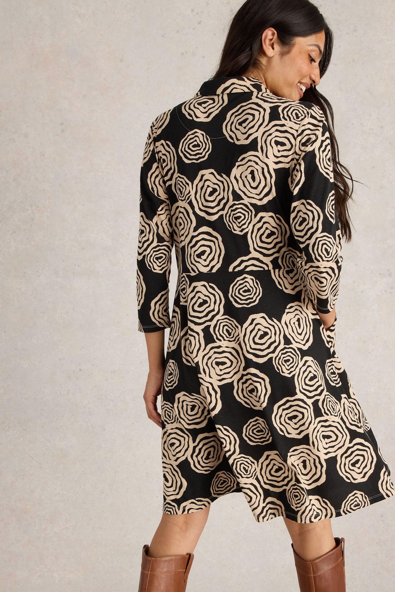 RIA JERSEY SHIRT DRESS BLACK PRINT 3