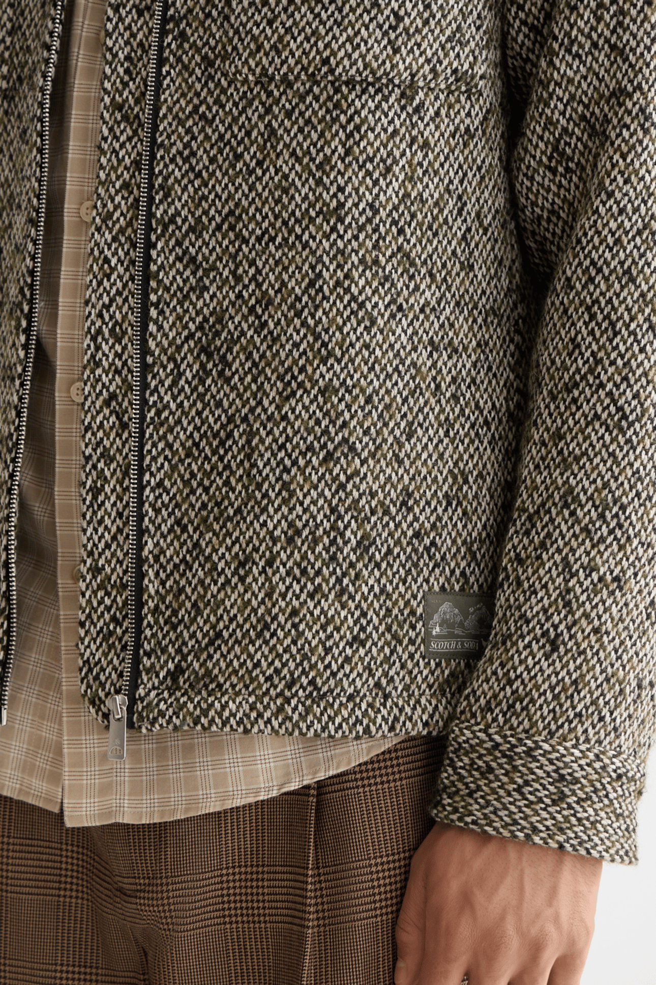 MULTICOLOURED TWEED WOOL-BLEND OVERSHIRT GREEN / BEIGE TWEED 6