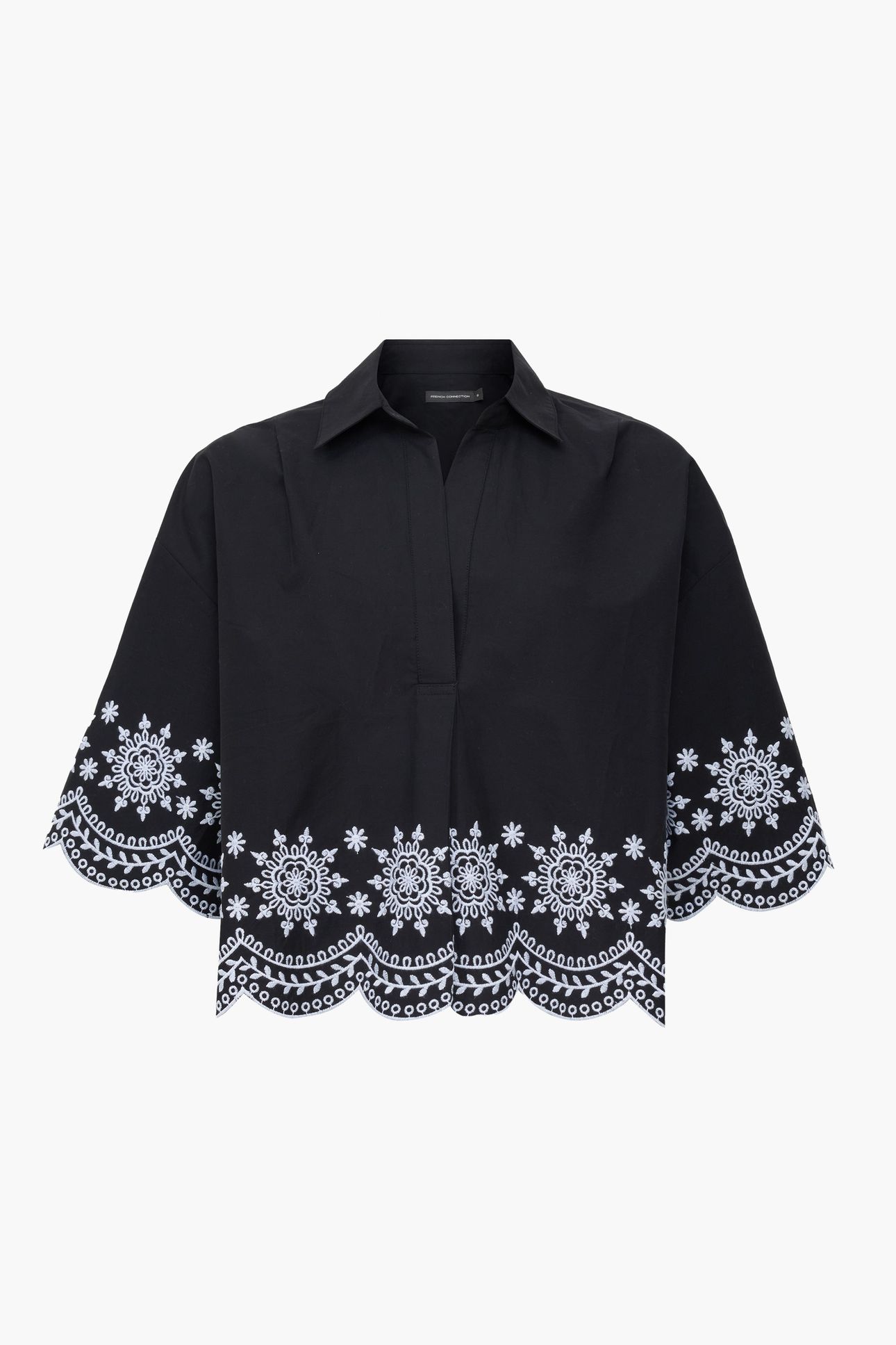 EMB HEM S/S COTTON POPOVER BLACK/WHITE 4