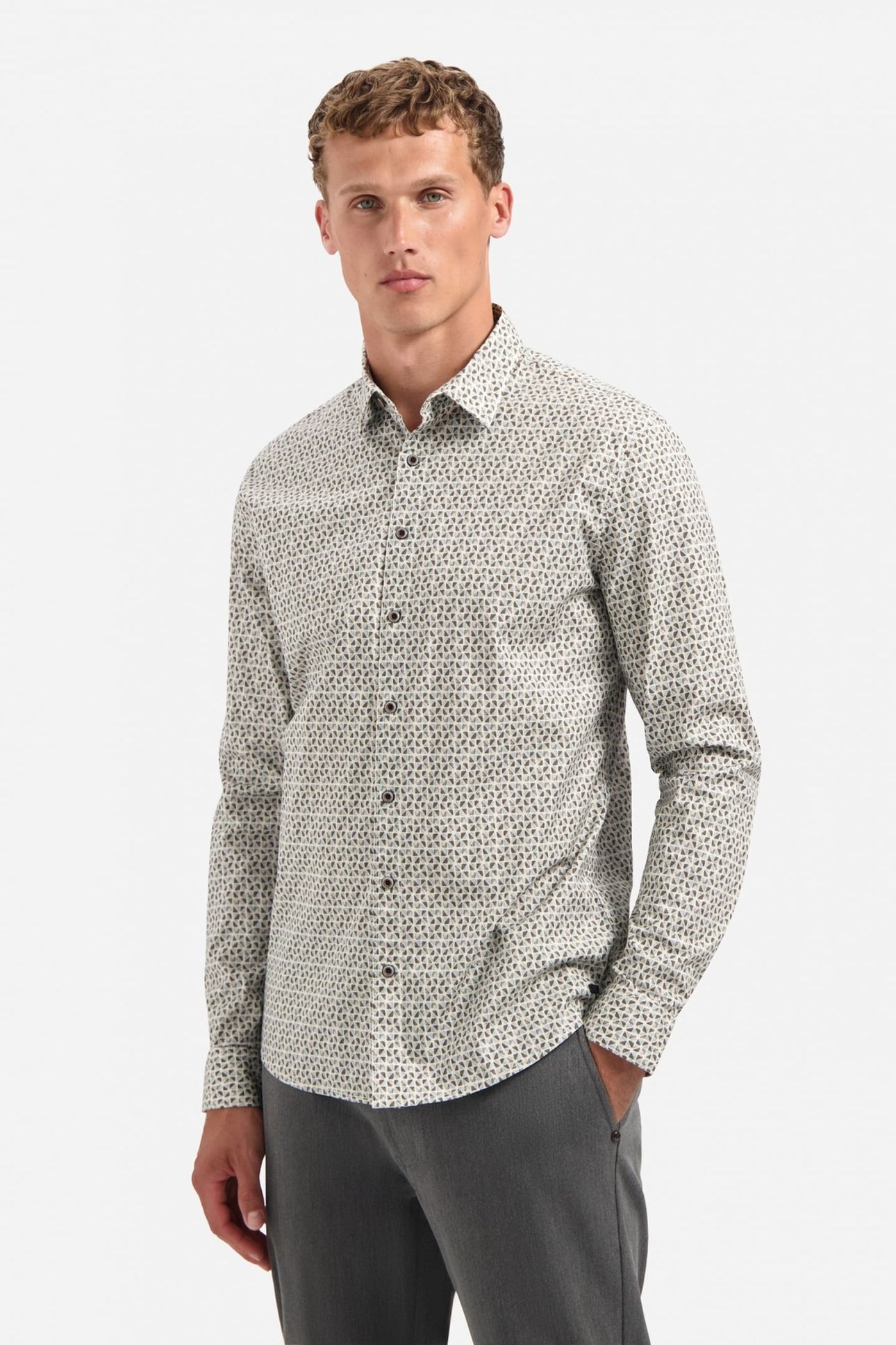 SHIRT STRETCH ALLOVER PRINTED TAUPE 1