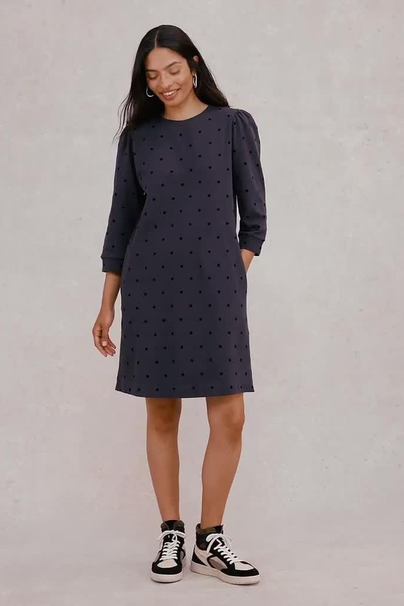 AMY FLOCK JERSEY DRESS GREY MULTI 1