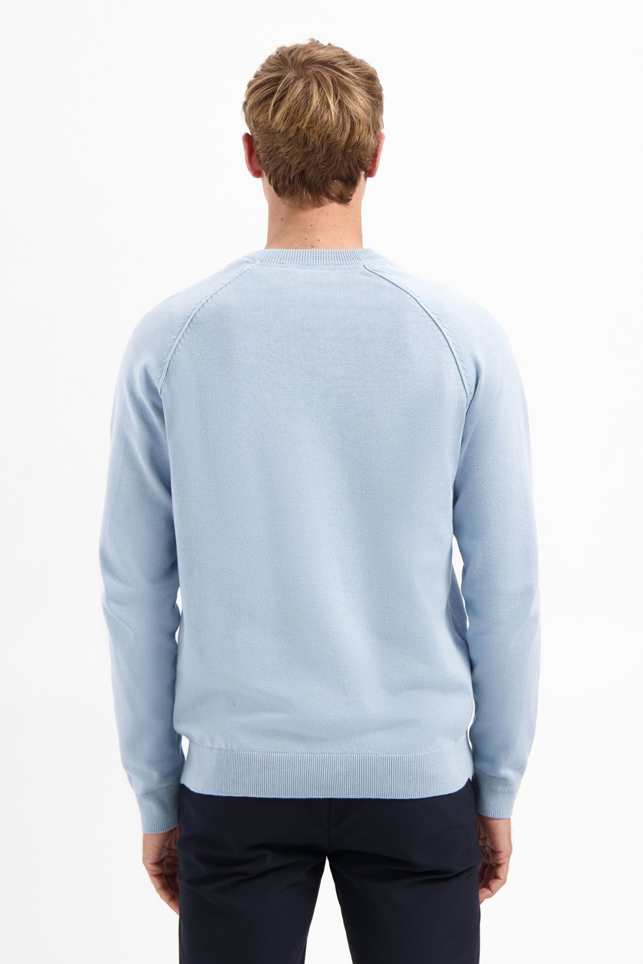 PULLOVER CREWNECK SOLID WAFFLE KNIT DUSTY BLUE 4