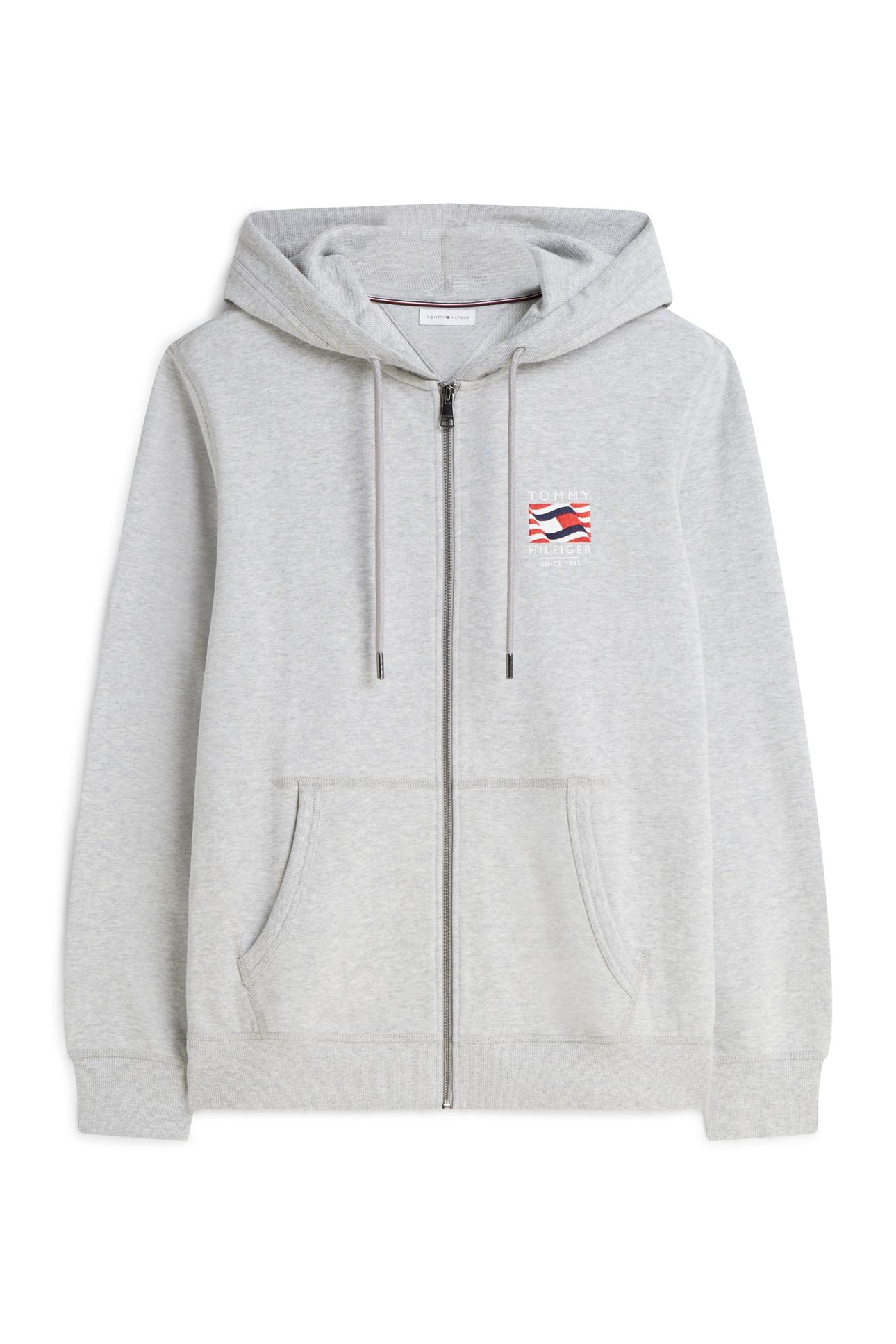 FLAG EMBROIDERY FRENCH TERRY ZIP-THRU HOODY LIGHT GREY HEATH 4
