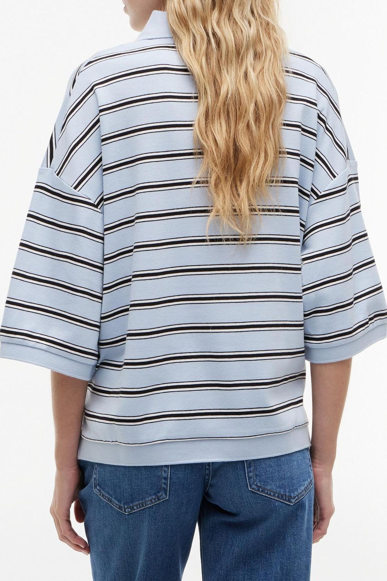 OVERSIZED FIT STRIPE POLO SHIRT MULTI BREEZY BLUE/ECRU/BLACK 2
