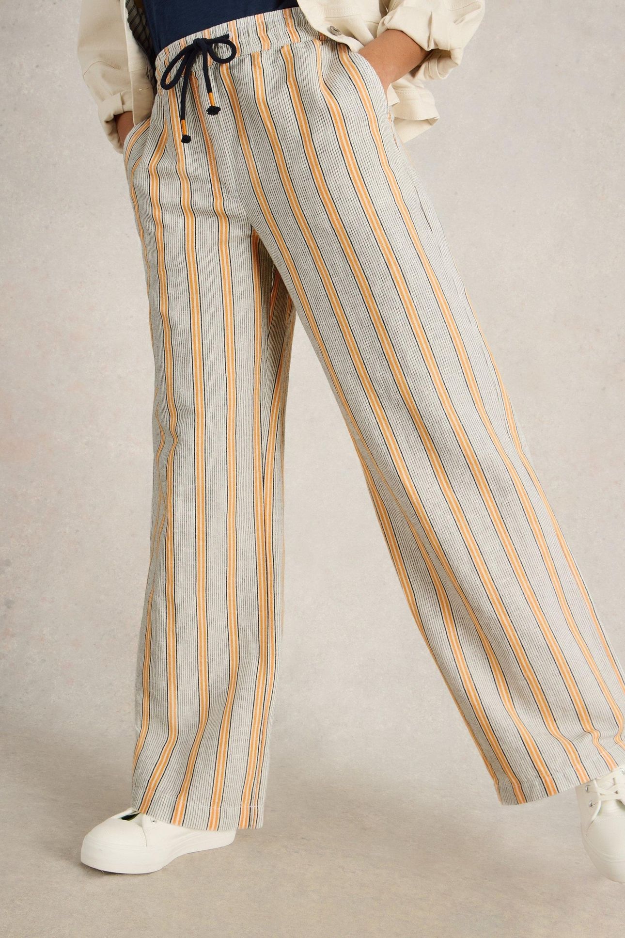 BELLE LINEN BLEND TROUSER WHITE MULTI 1