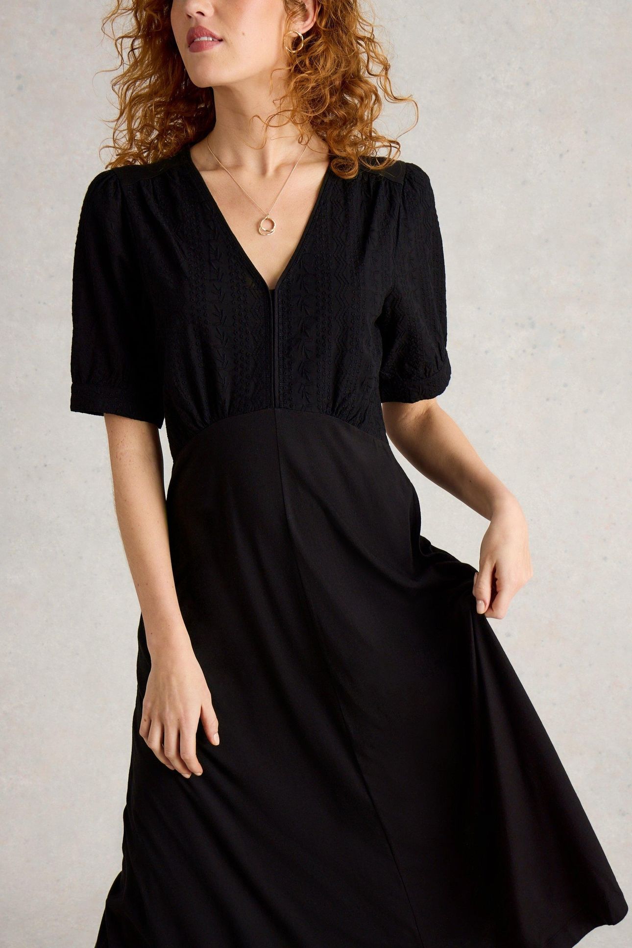 MEGAN BRODERIE JERSEY DRESS PURE BLACK 1