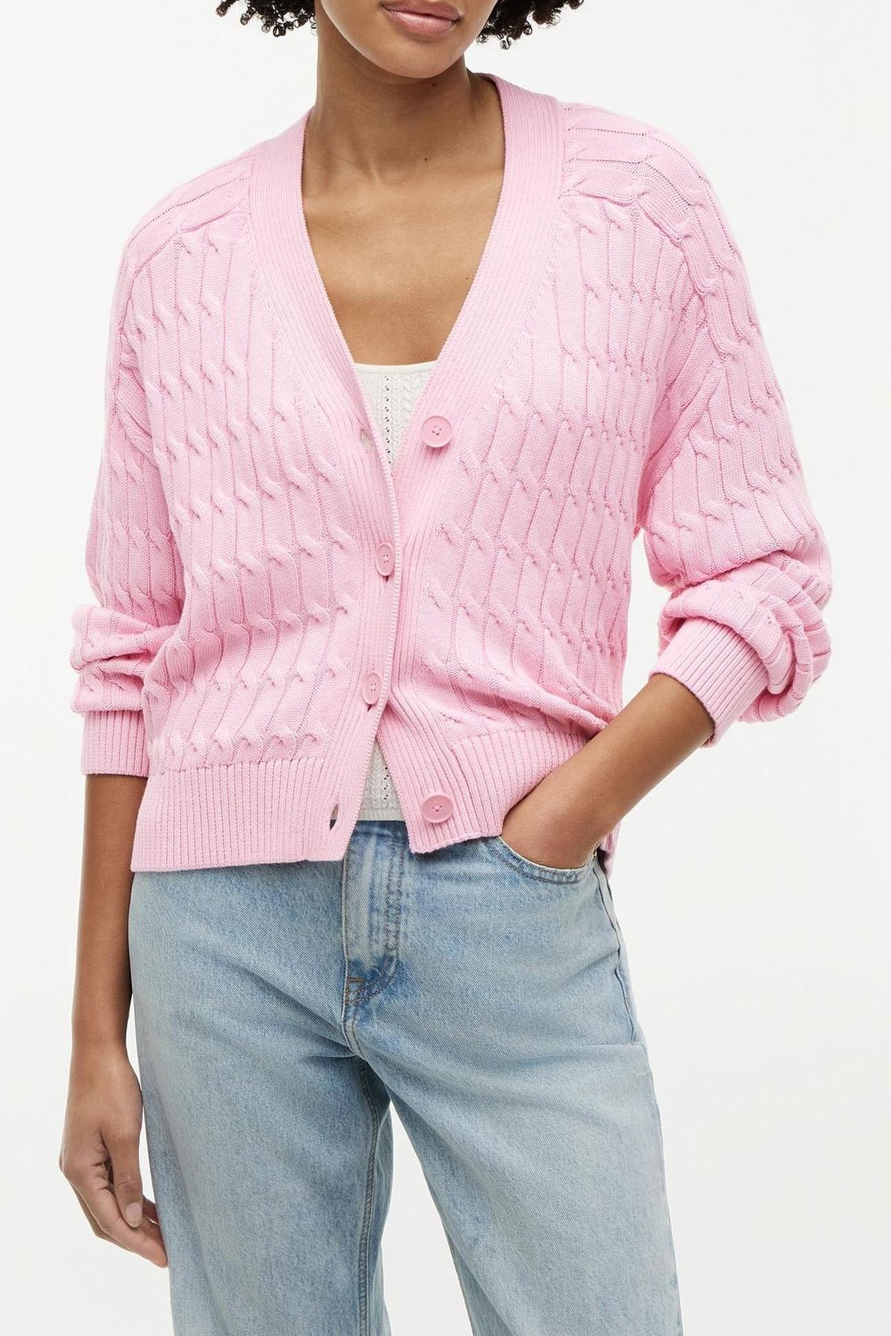 MID CABLE V-NECK LS CLASSIC PINK 1
