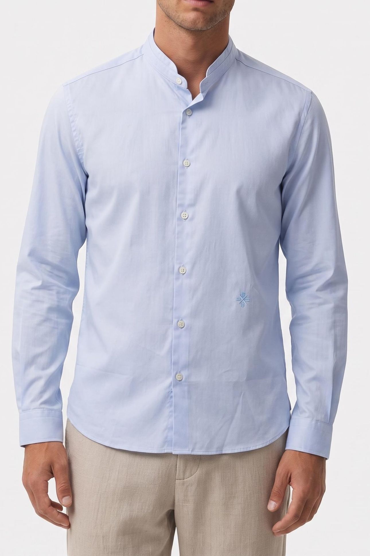 PLAIN COTTON TWILL SHIRT WITH A MANDARIN COLLAR LIGHT BLUE 1