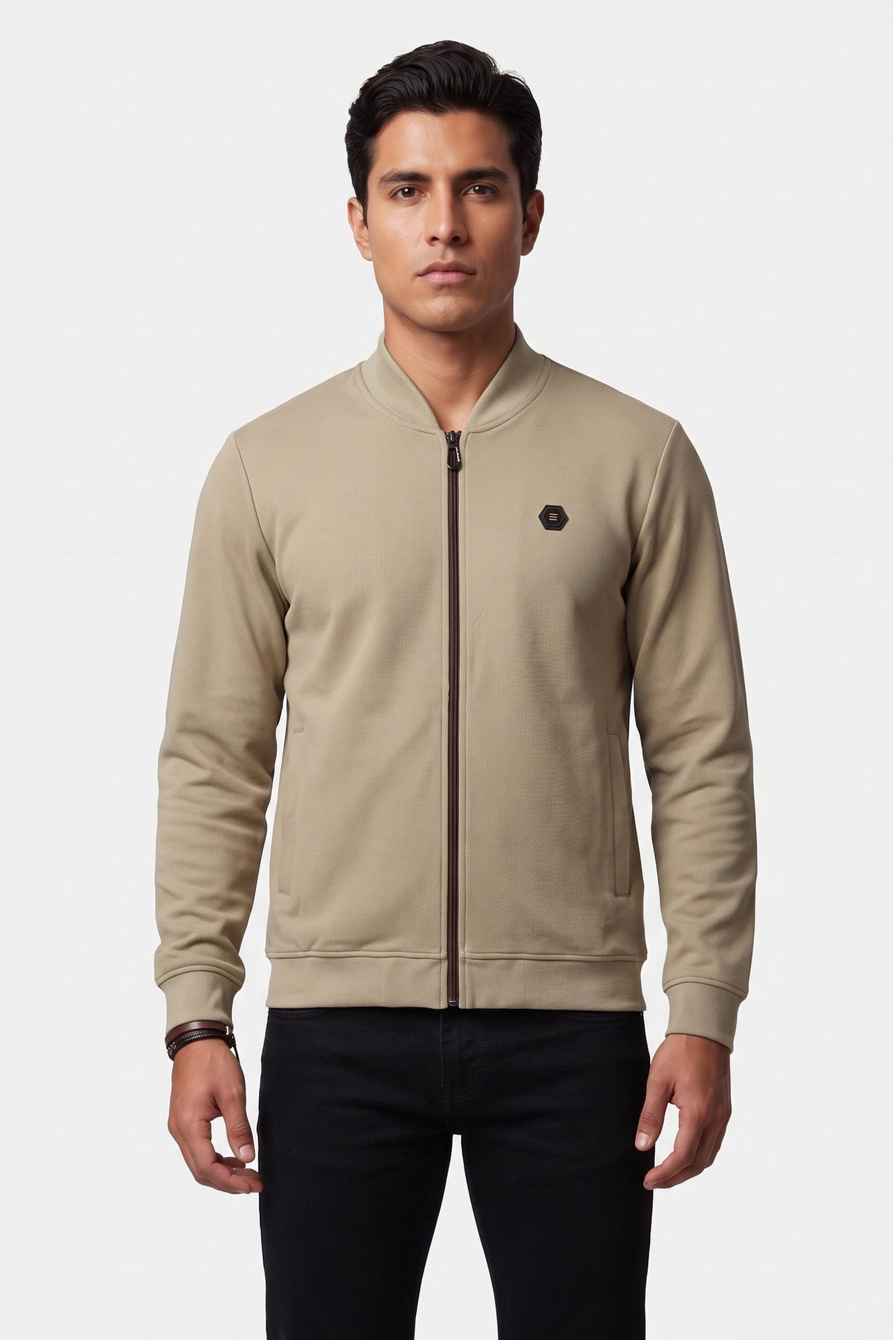 SWEATER FULL ZIPPER PIQUE BOMBER LIGHT MOSS 1