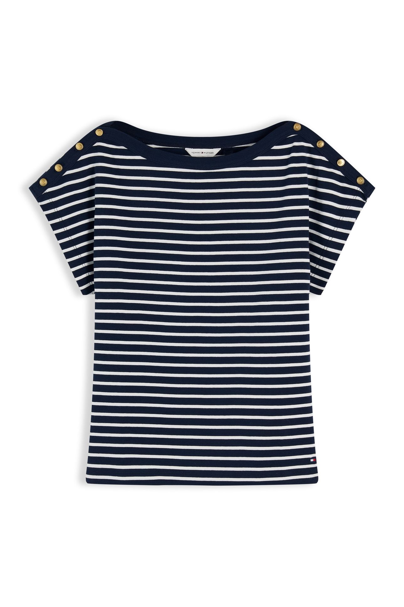 GOLD-TONE BUTTON BOAT NECK T-SHIRT BRETON DARK NIGHT NAVY/CA 4
