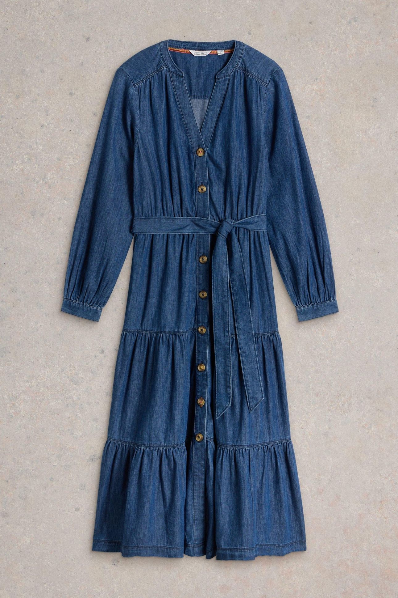 MINA TIERED DENIM DRESS MID DENIM 4