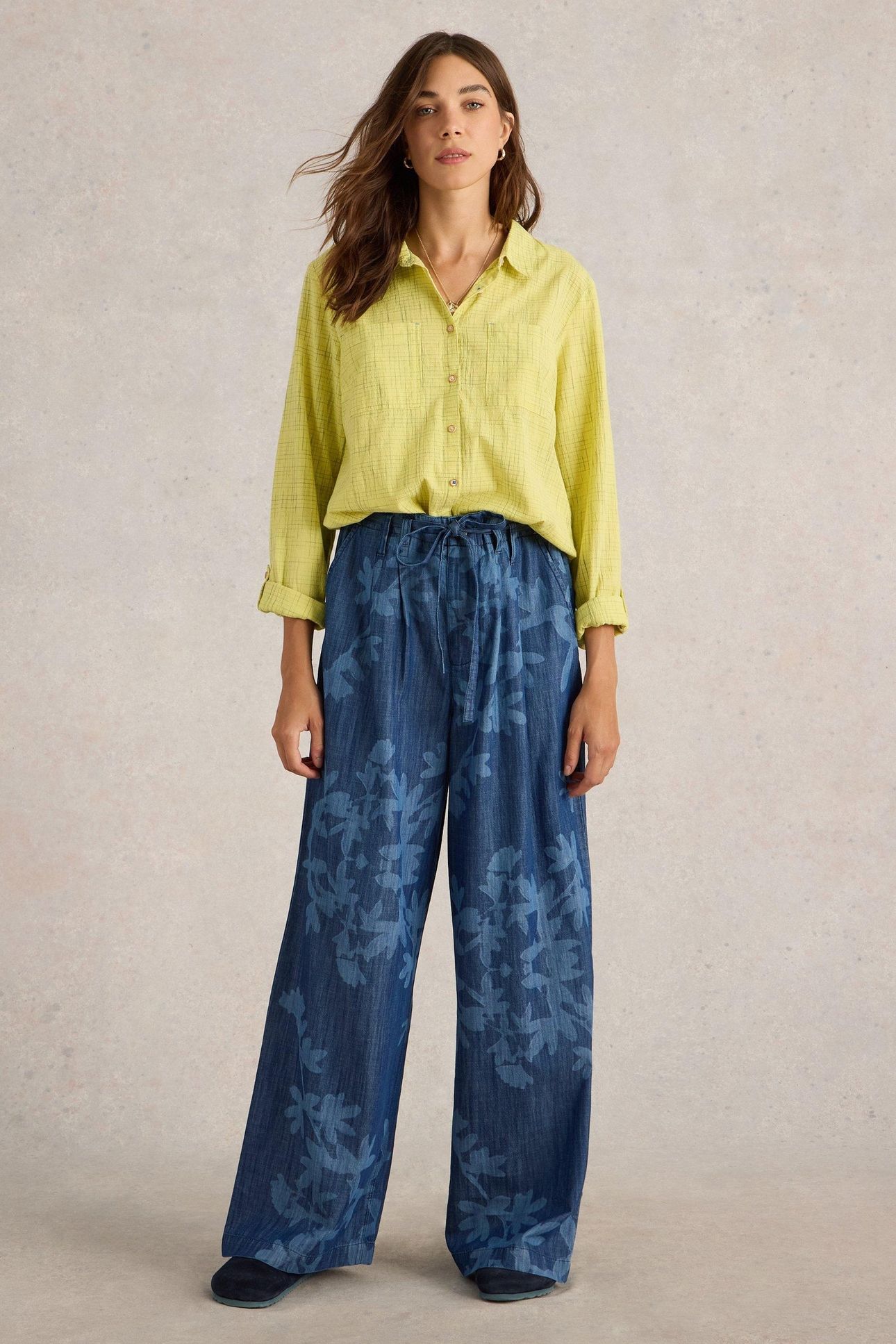 FARAH DENIM WIDE LEG TROUSER DENIM PRINT 1