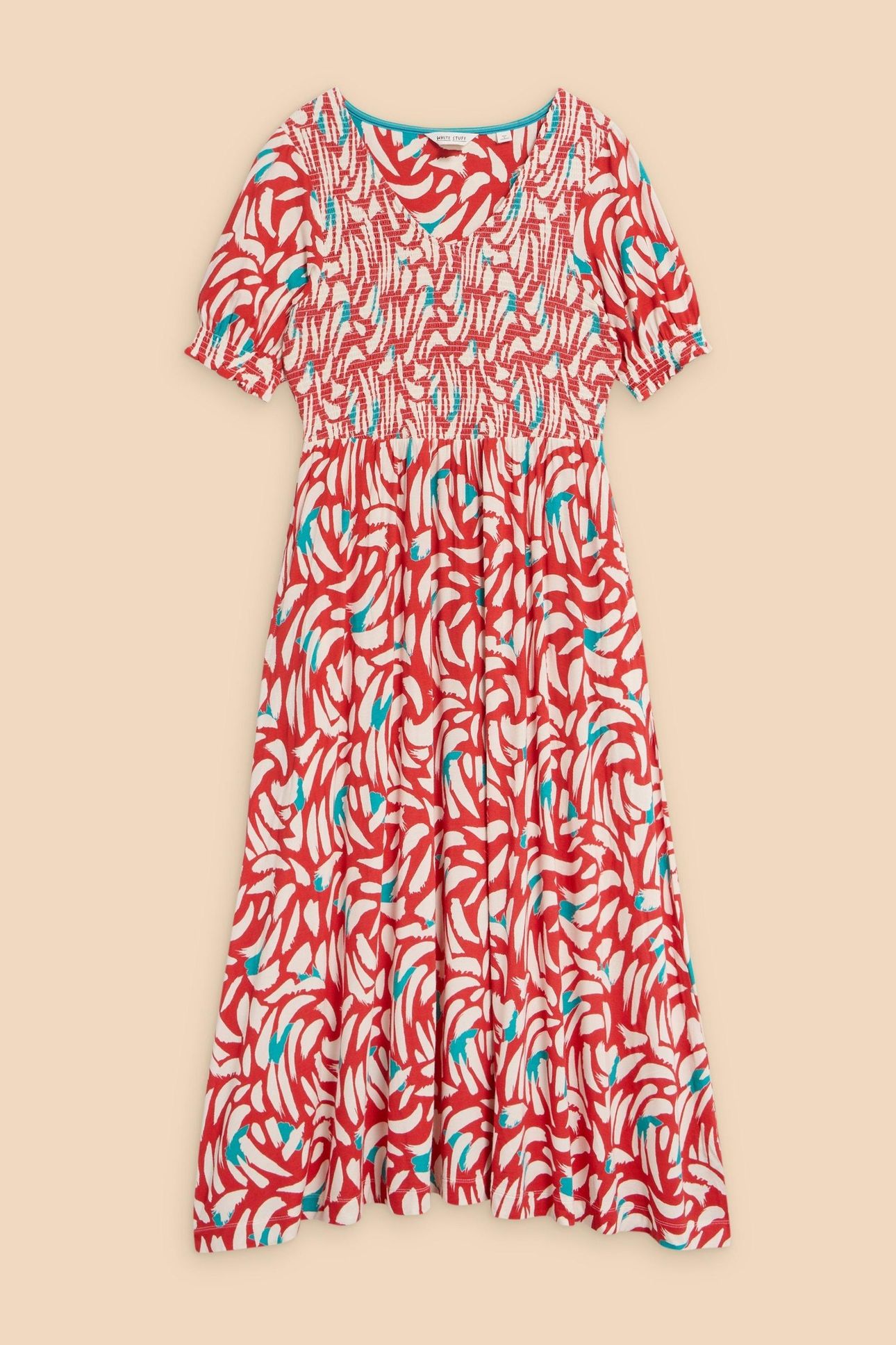 EMILY SHIRRED JERSEY DRESS RED PRINT 5