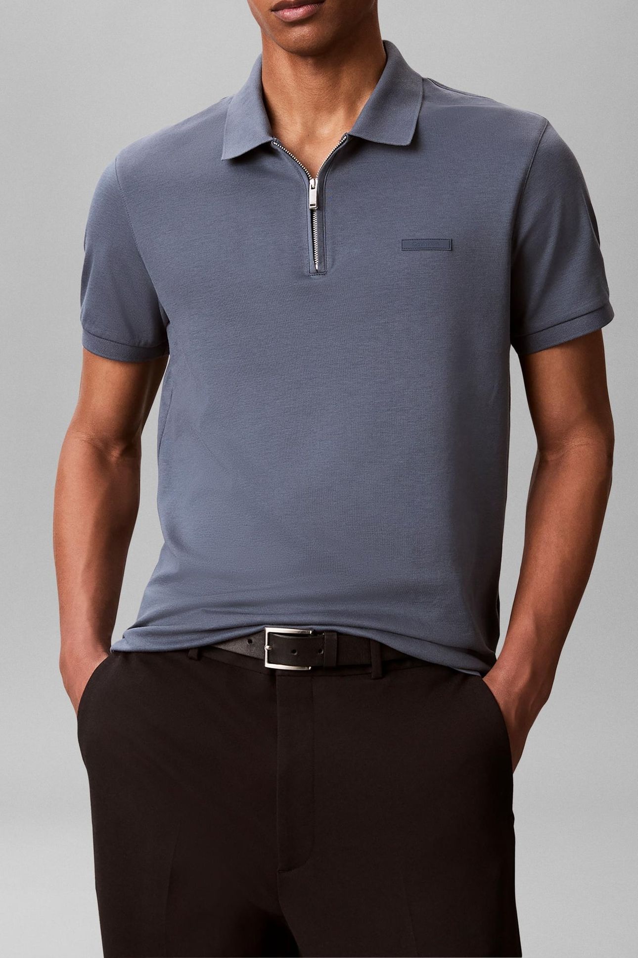 SS SLIM SUPIMA ZIP POLO DARK SLATE 1