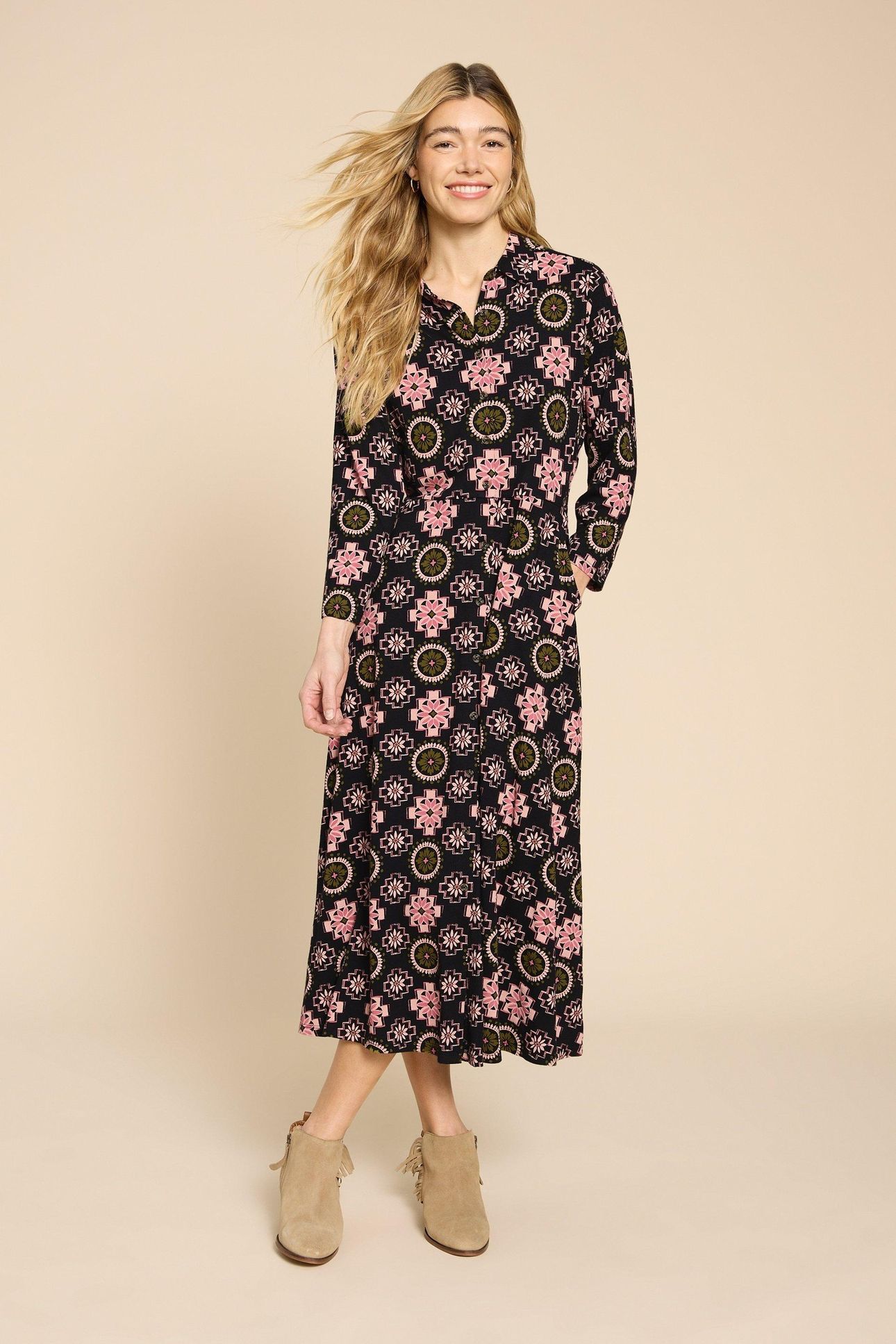 ADA JERSEY SHIRT DRESS BLACK MULTI 2