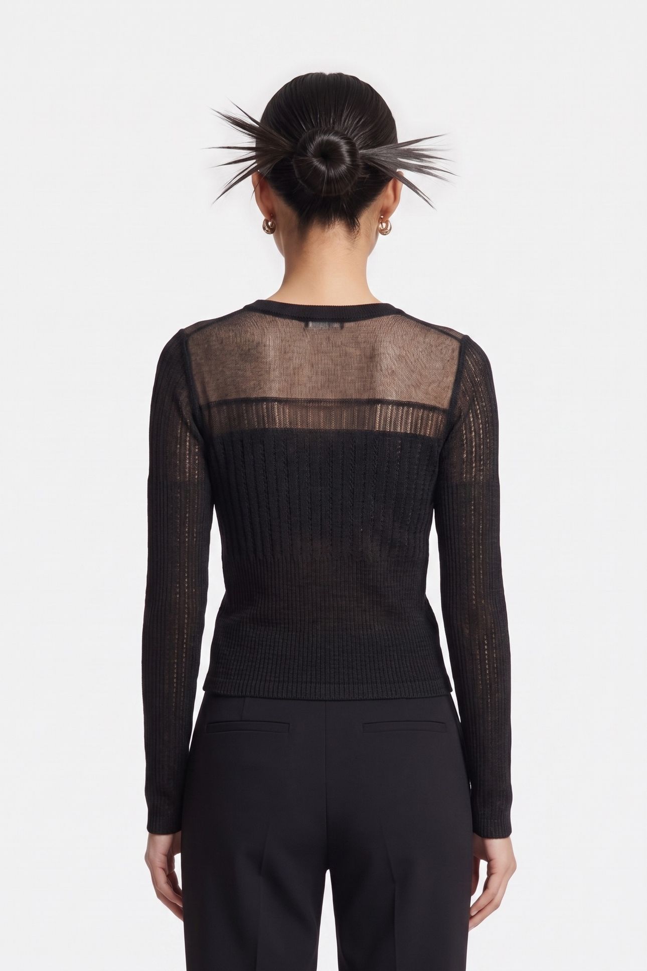 LONG-SLEEVED SWEATER WITH SHEER DETAILS BLACK 2