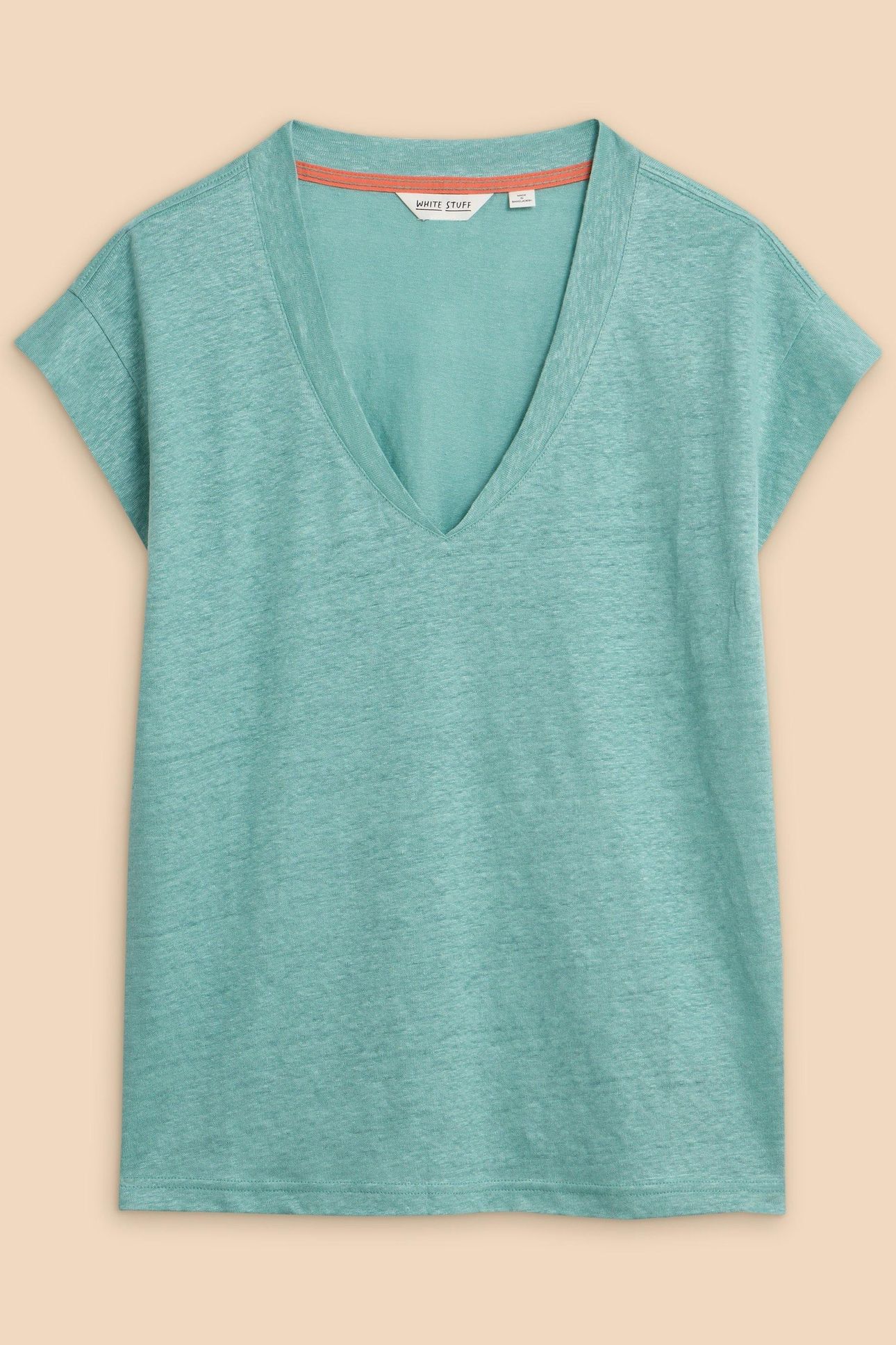 IVY LINEN V NECK TEE MID TEAL 4