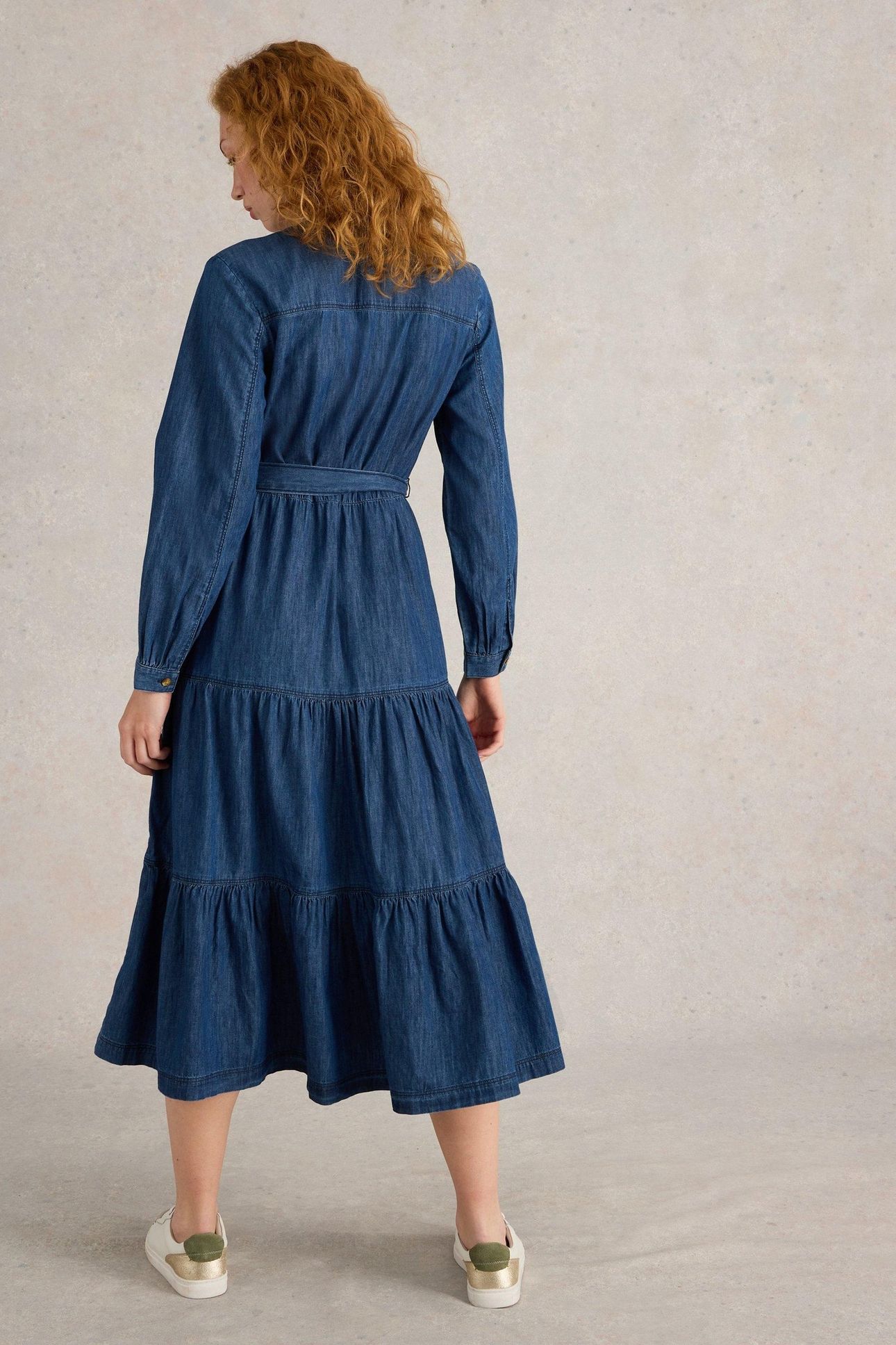 MINA TIERED DENIM DRESS MID DENIM 3