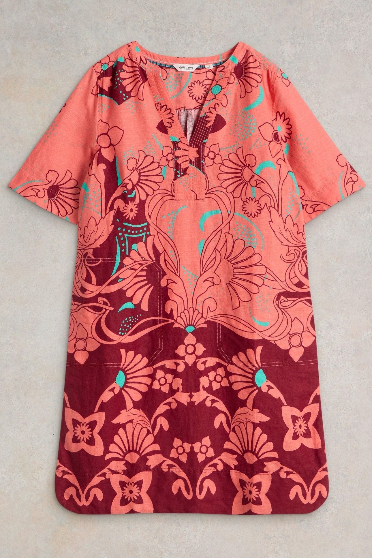 JUNE LINEN DRESS RED MULTI 4