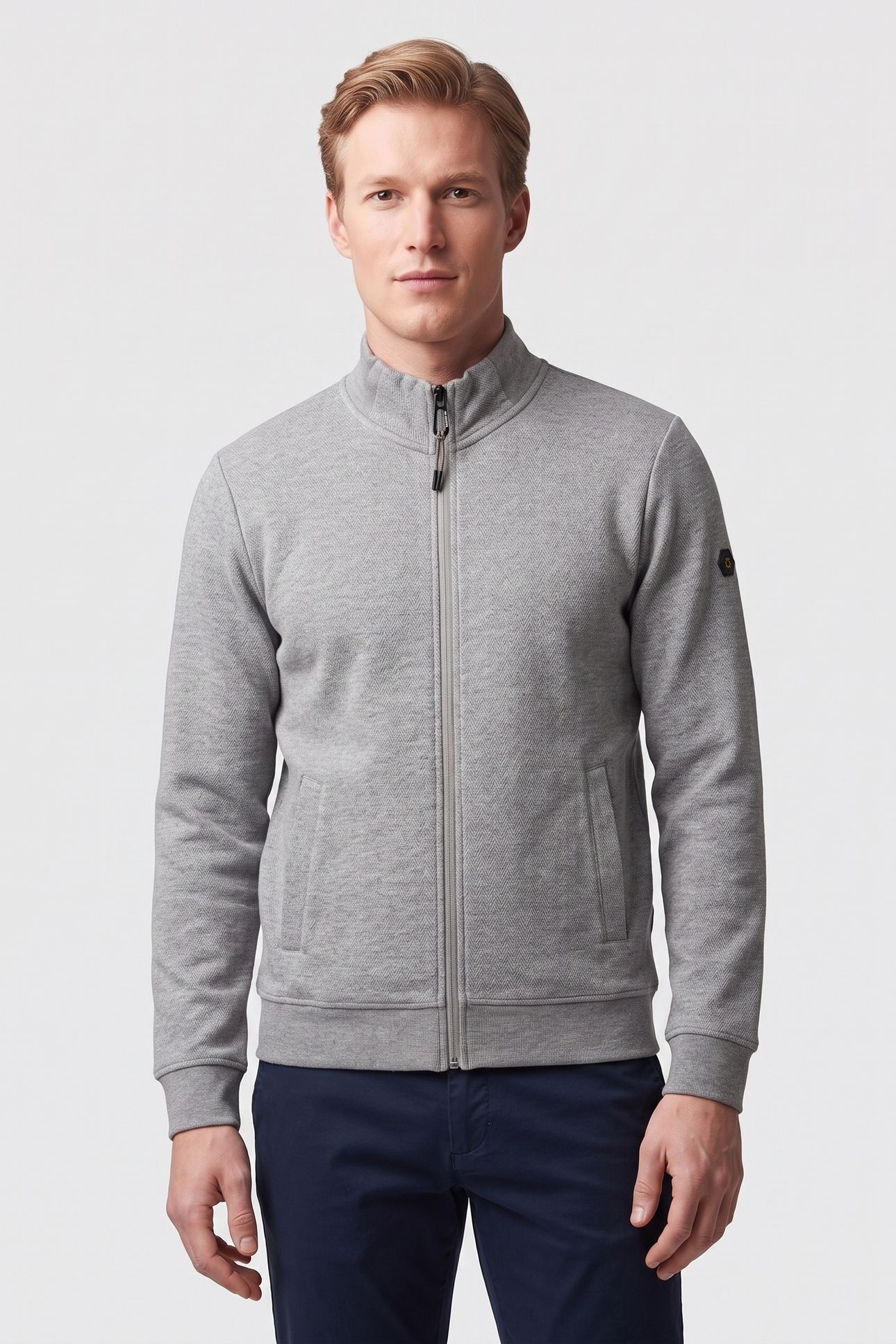 SWEATER FULL ZIP STAND UP-COLLAR RELIEF GREY MELANGE 1