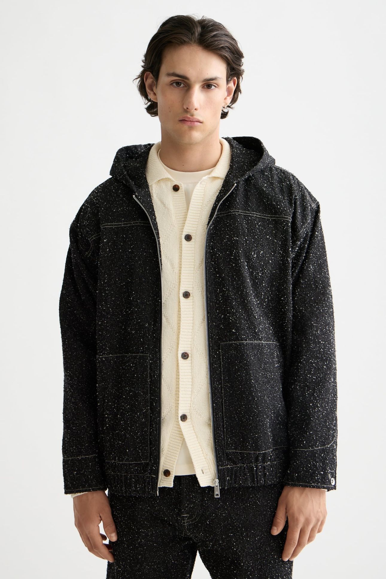 HOODED DENIM JACKET — BLACK SNOW 1