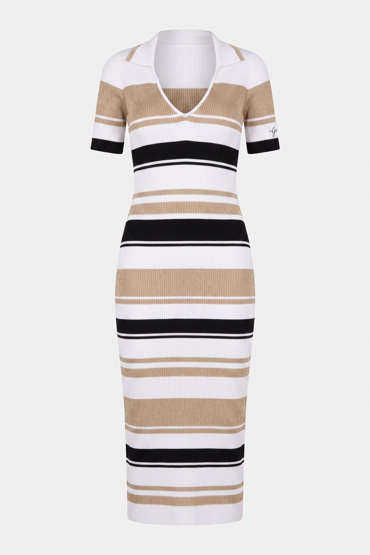 GUESS ECO EVIE STRIPED POLO DR WHITE BLACK GOLD STR 3