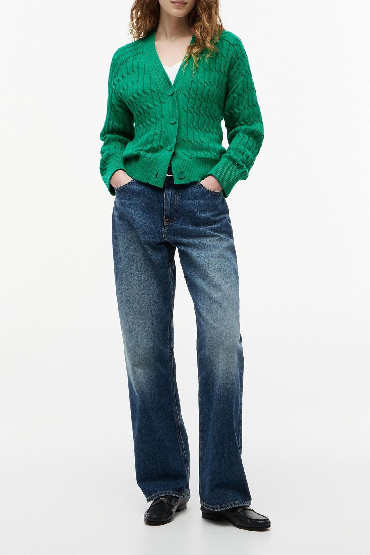 MID CABLE V-NECK LS COURTSIDE GREEN 3