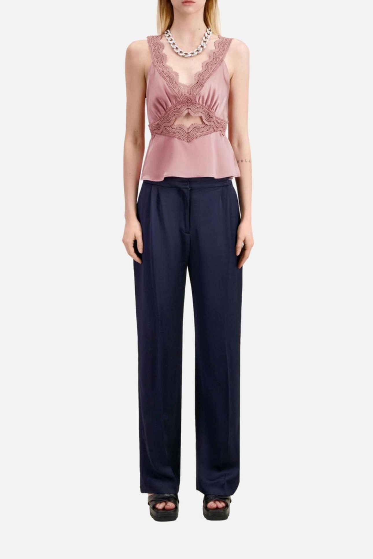 SILK TOP WITH GUIPURE PINK WOOD 3