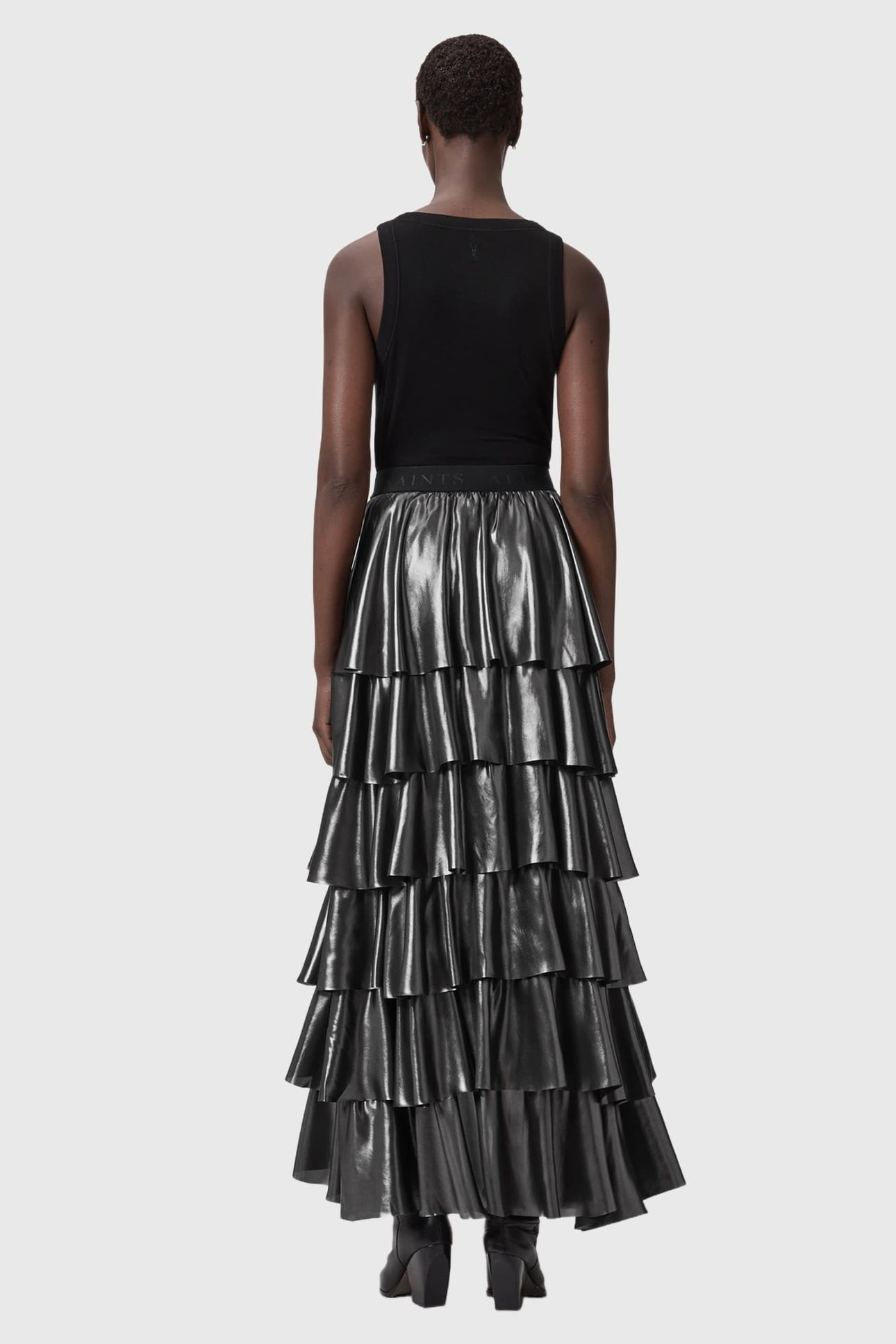 CAVARLY MAXI SKIRT METALLIC SILVER 4