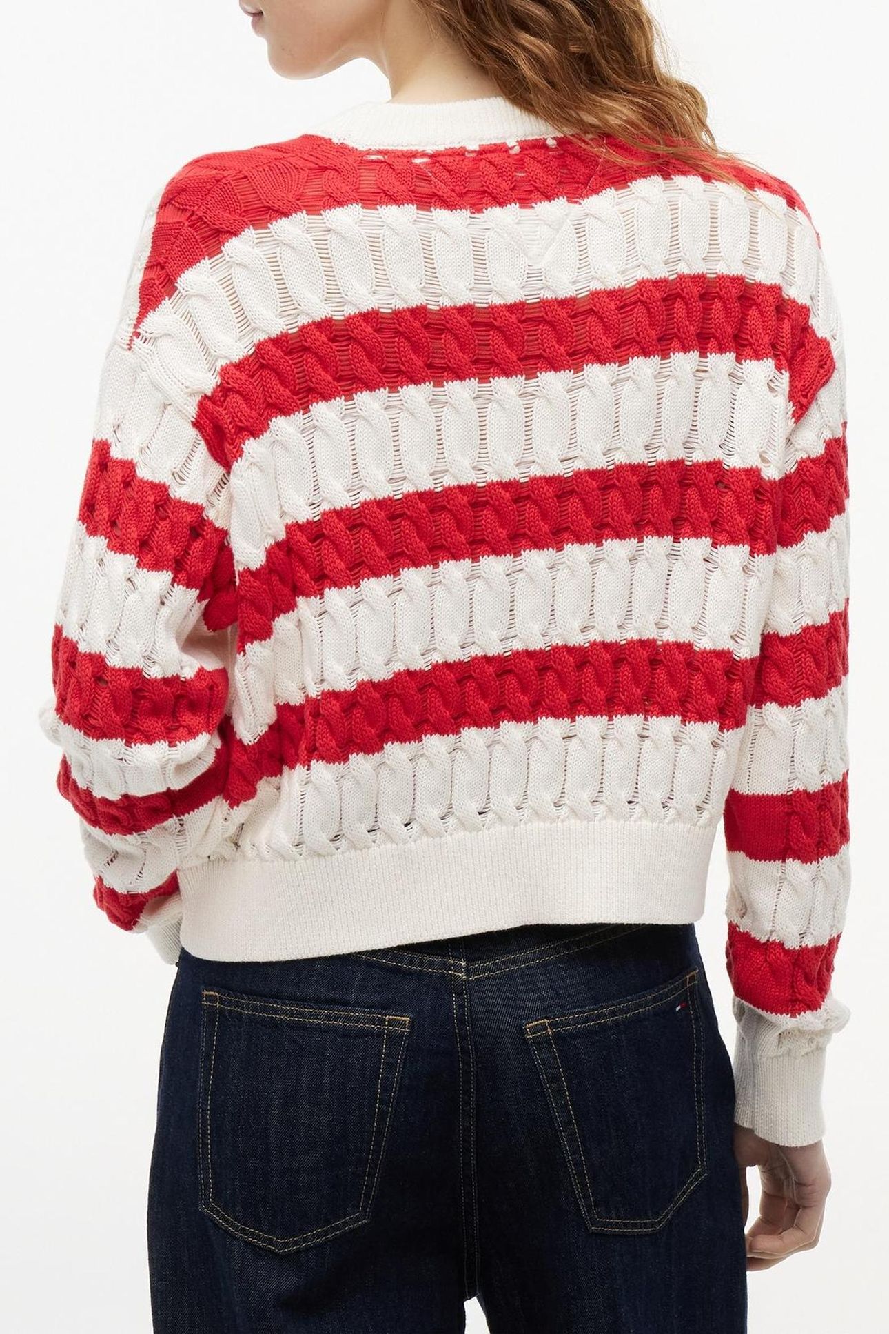 LOOSE CABLE SWEATER AMARYLLIS RED/STRIPE 3