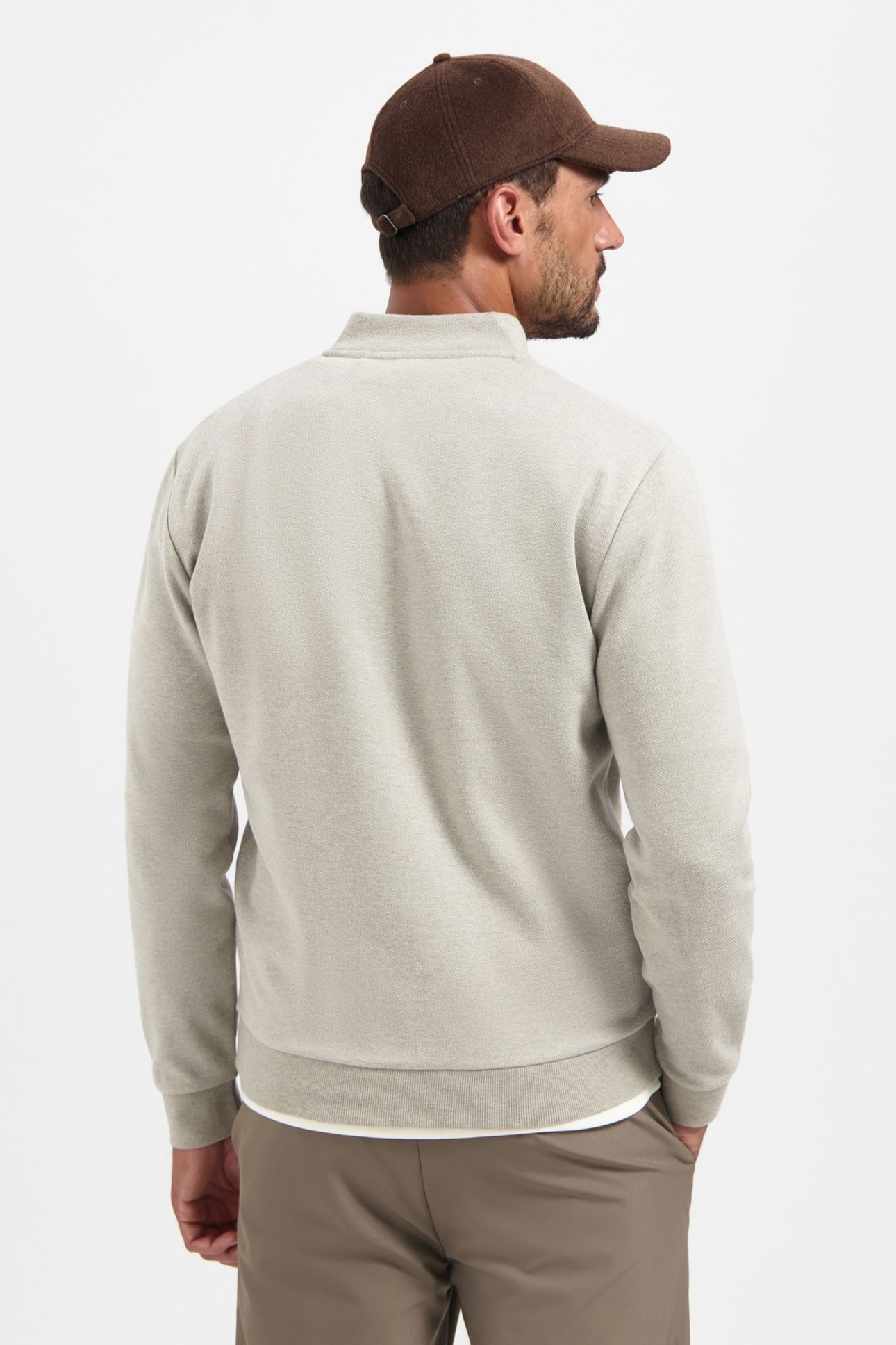 SWEATER FULL ZIP COLLEGE COLLAR TWILL RELIEF SAND 4
