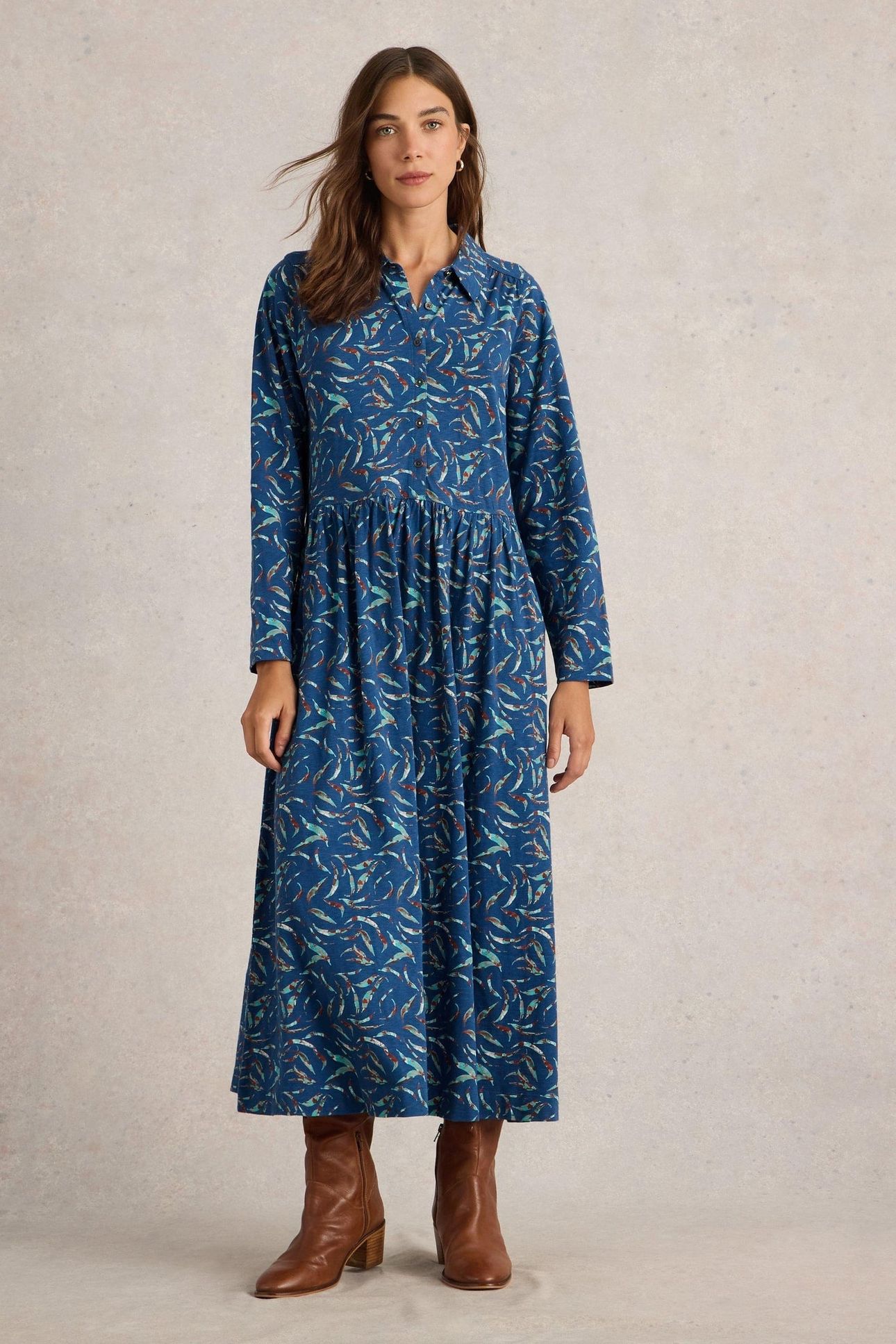 RYLEE JERSEY SHIRT DRESS BLUE PRINT 1