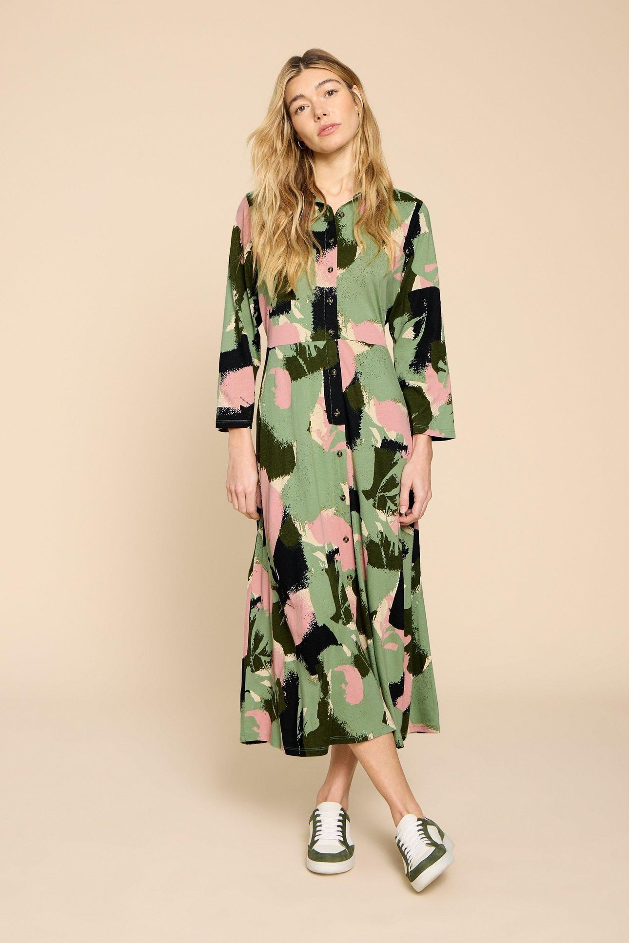 ADA JERSEY SHIRT DRESS GREEN MULTI 3